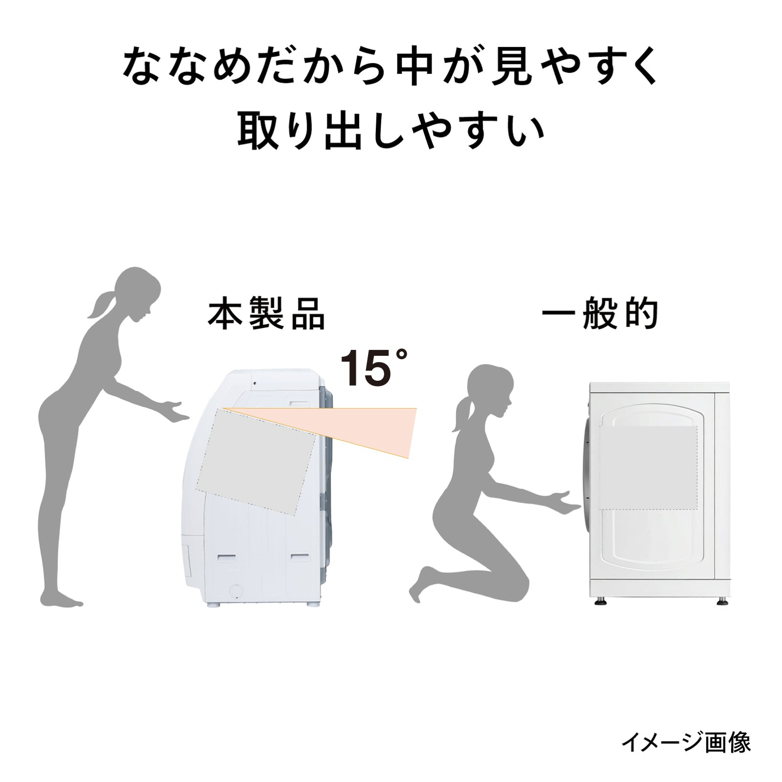 ツインバード ドラム式電気洗濯乾燥機 FW-FD90W ななめ15度で中が見やすく取り出しやすい構造図 - 19