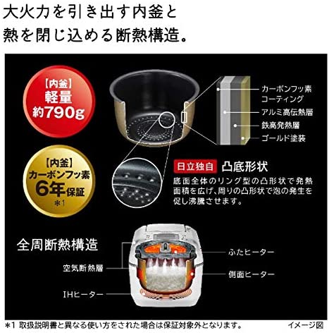 [レンタル] 日立 圧力&スチームIH炊飯ジャー 5.5合炊き パールホワイト RZ-V100DM-W - 4