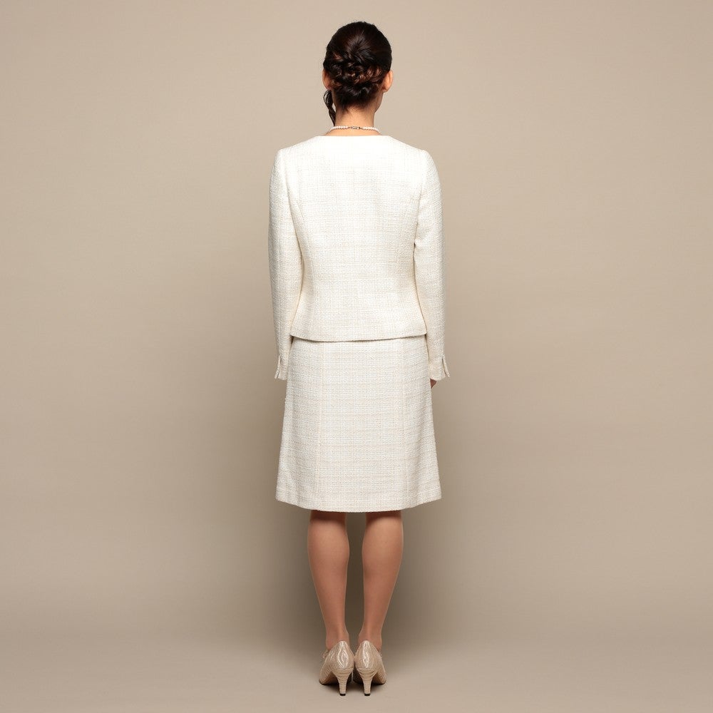 [レンタル] インディヴィ ツイード仕立て セレモニースーツ2点セット(ノーカラージャケット+スカート) ベージュ / グレーの宅配レンタル - 3