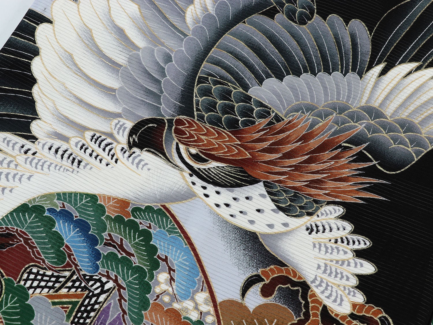 [レンタル] 男の子 お宮参り 産着 絽（夏用） レンタル6点フルセット 正絹 鷹に兜と松づくし 黒色の宅配レンタル - 4