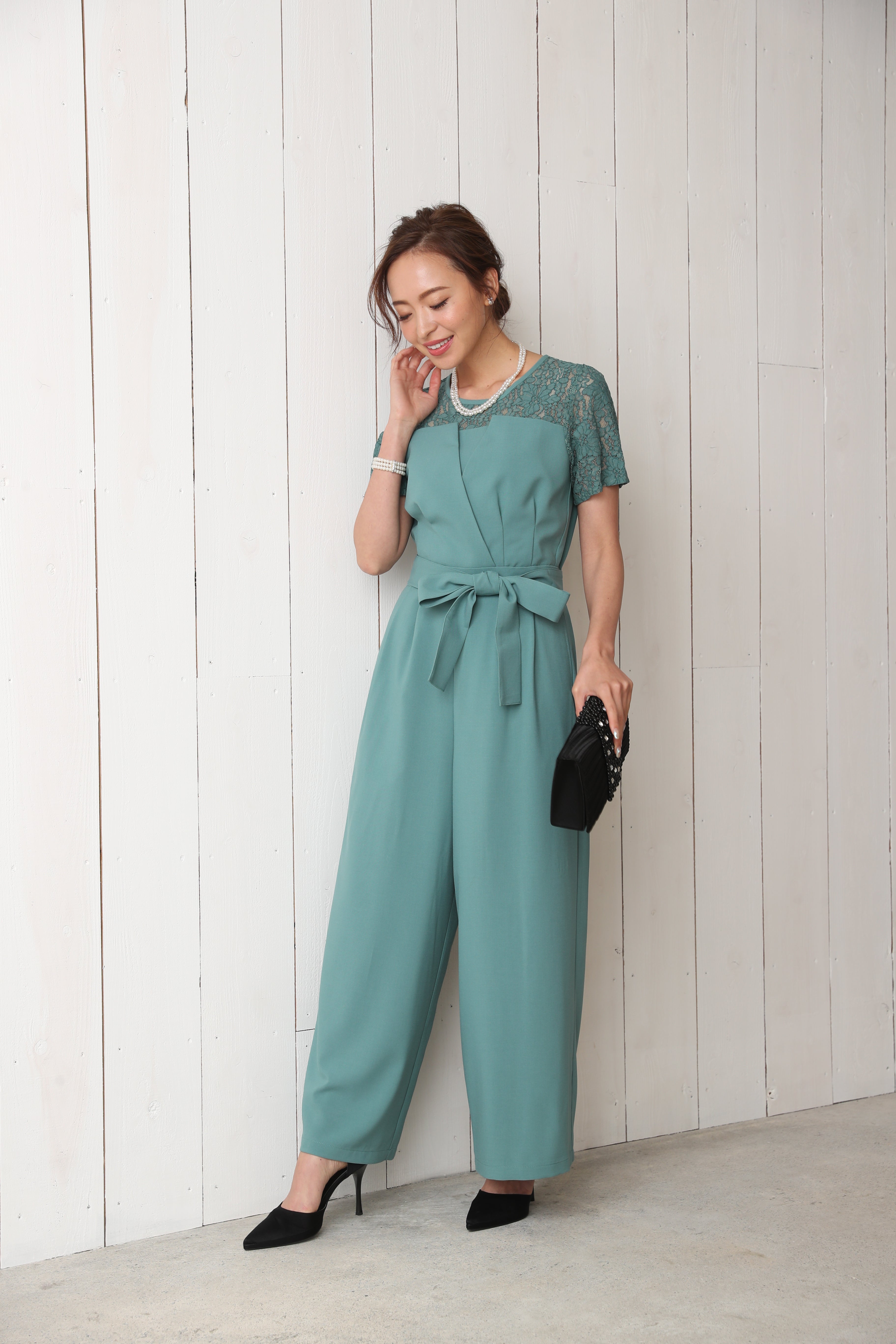 [レンタル] BELINDA DE CAPRIS 袖付きタックテーパード オールインワン パンツドレス ミントの宅配レンタル - 4