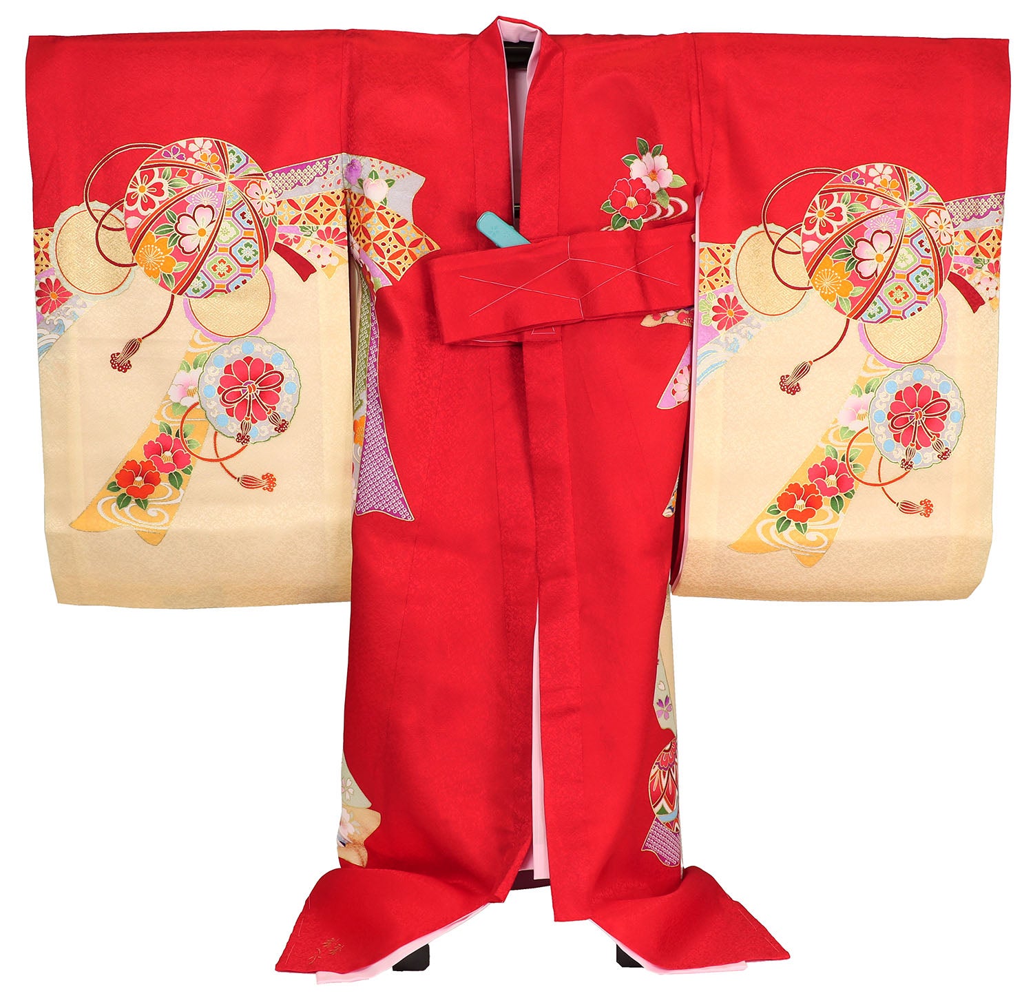 [レンタル] 女の子 お宮参り 産着 レンタル6点フルセット 正絹 鞠に十徳の束熨斗 赤色の宅配レンタル - 2