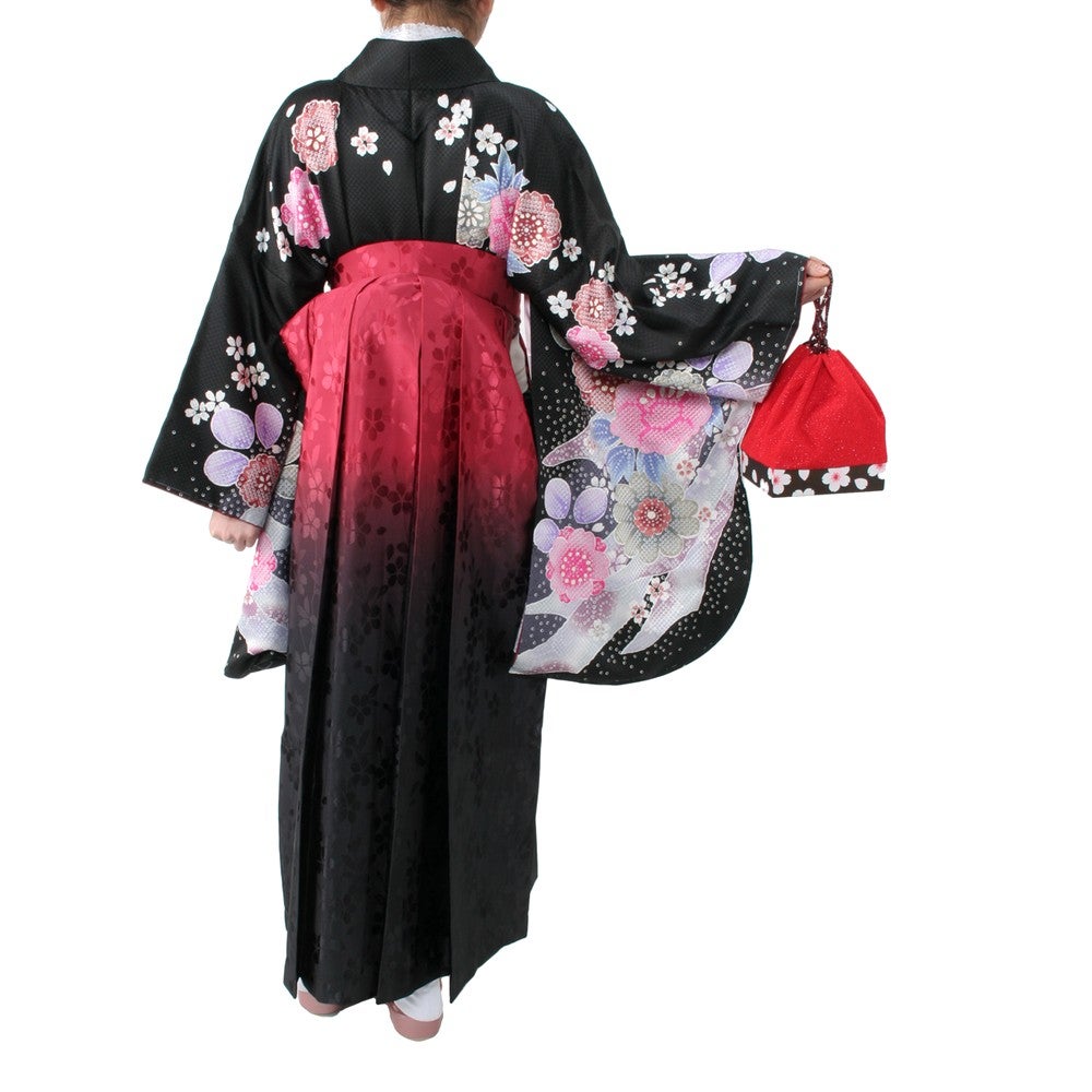 [レンタル] 女性用 袴セット レース付き花柄 (着物、袴、和装小物一式)の宅配レンタル - 2