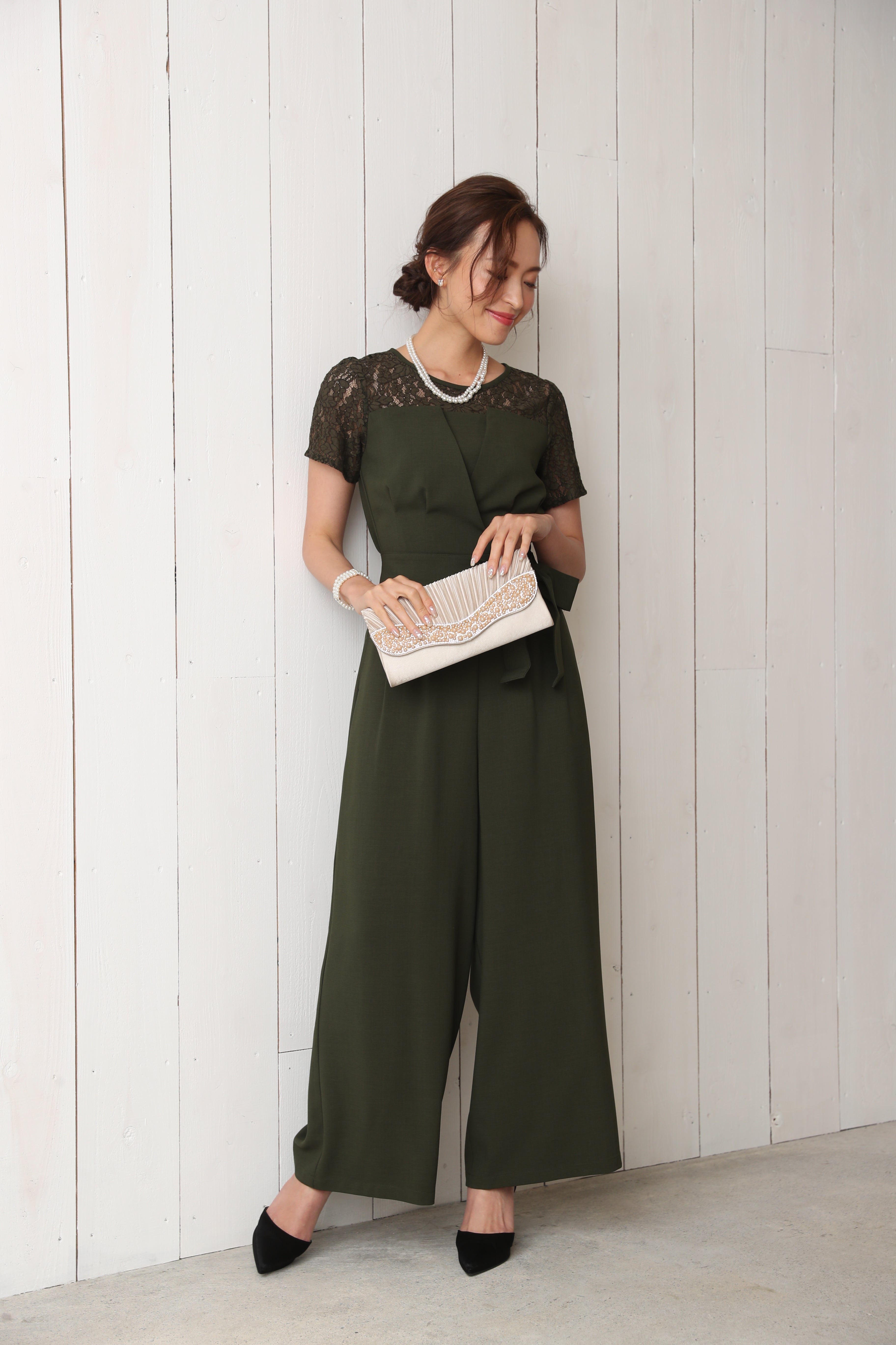 [レンタル] BELINDA DE CAPRIS 袖付きタックテーパード オールインワン パンツドレス カーキの宅配レンタル - 3