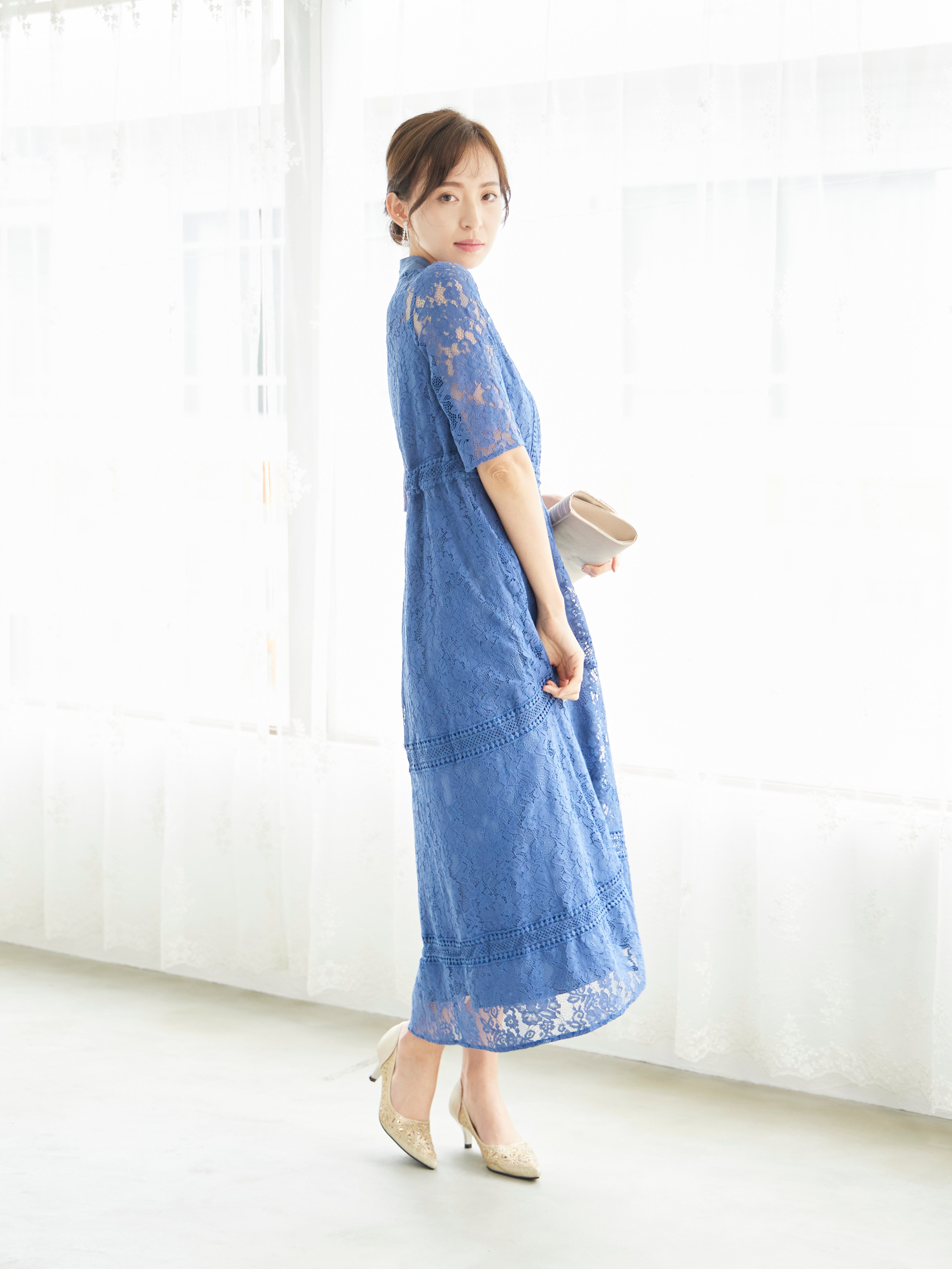 [レンタル] BELINDA DE CAPRIS ケミカルレース フィッシュテール ワンピースドレス ブルーの宅配レンタル - 9