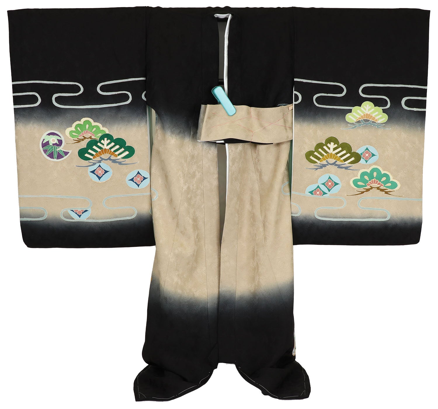 [レンタル] [手描友禅] 男の子 お宮参り 産着 レンタル6点フルセット 正絹 鷹に神器 黒色の宅配レンタル - 2