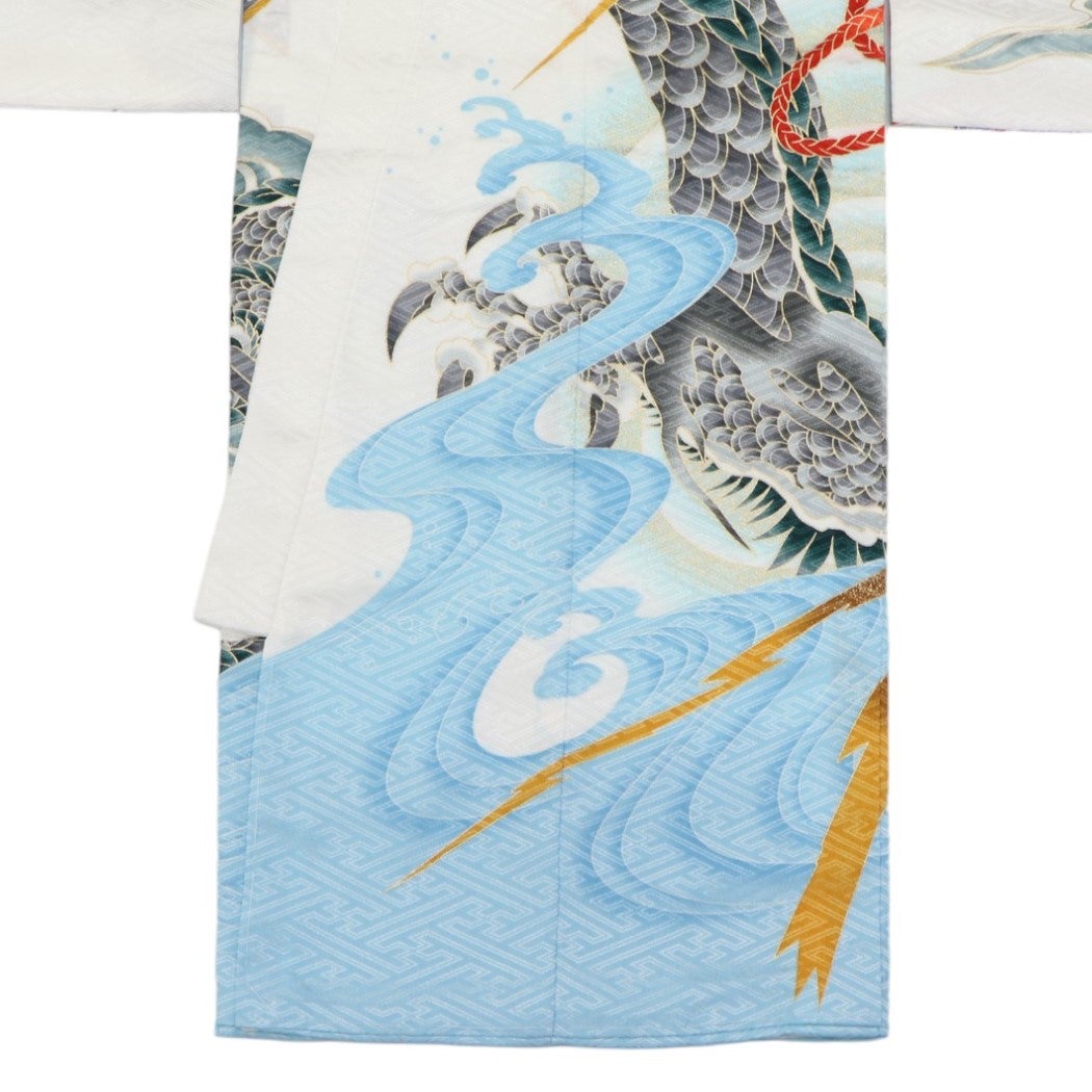 [レンタル] 男の子 お宮参り 産着レンタル6点フルセット 兜に龍 白の宅配レンタル - 4