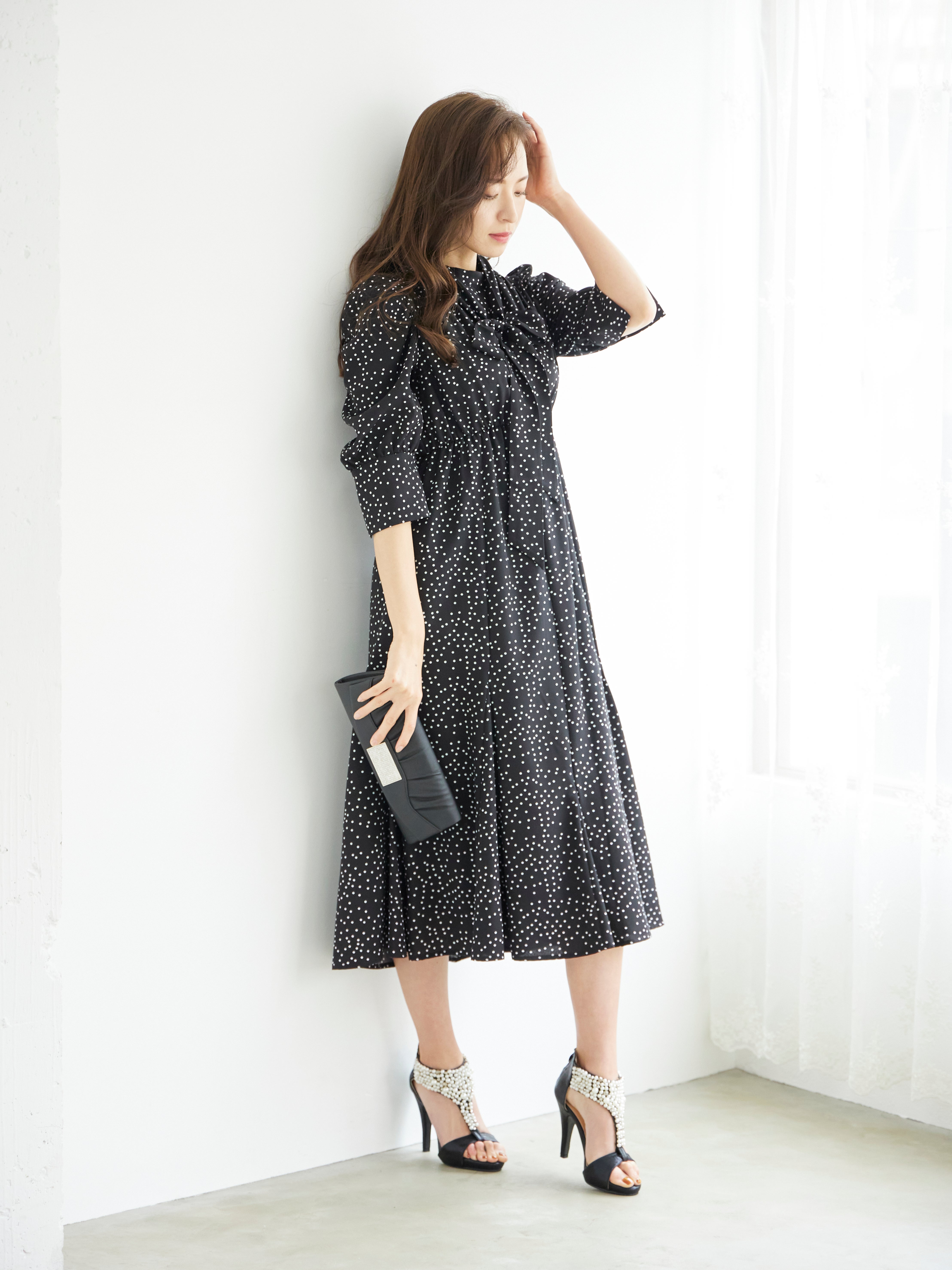 [レンタル] BELINDA DE CAPRIS ギャザースリーブ ドットワンピースドレス ブラックの宅配レンタル - 10