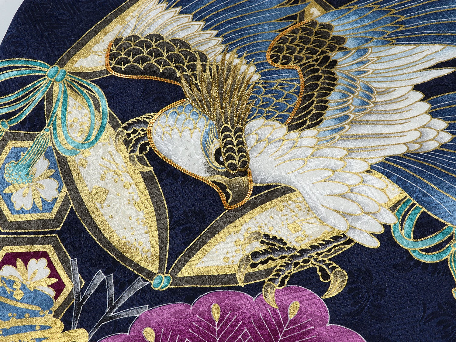 [レンタル] 男の子 お宮参り 産着 レンタル6点フルセット 正絹 鷹に吉祥文様 紺色の宅配レンタル - 4