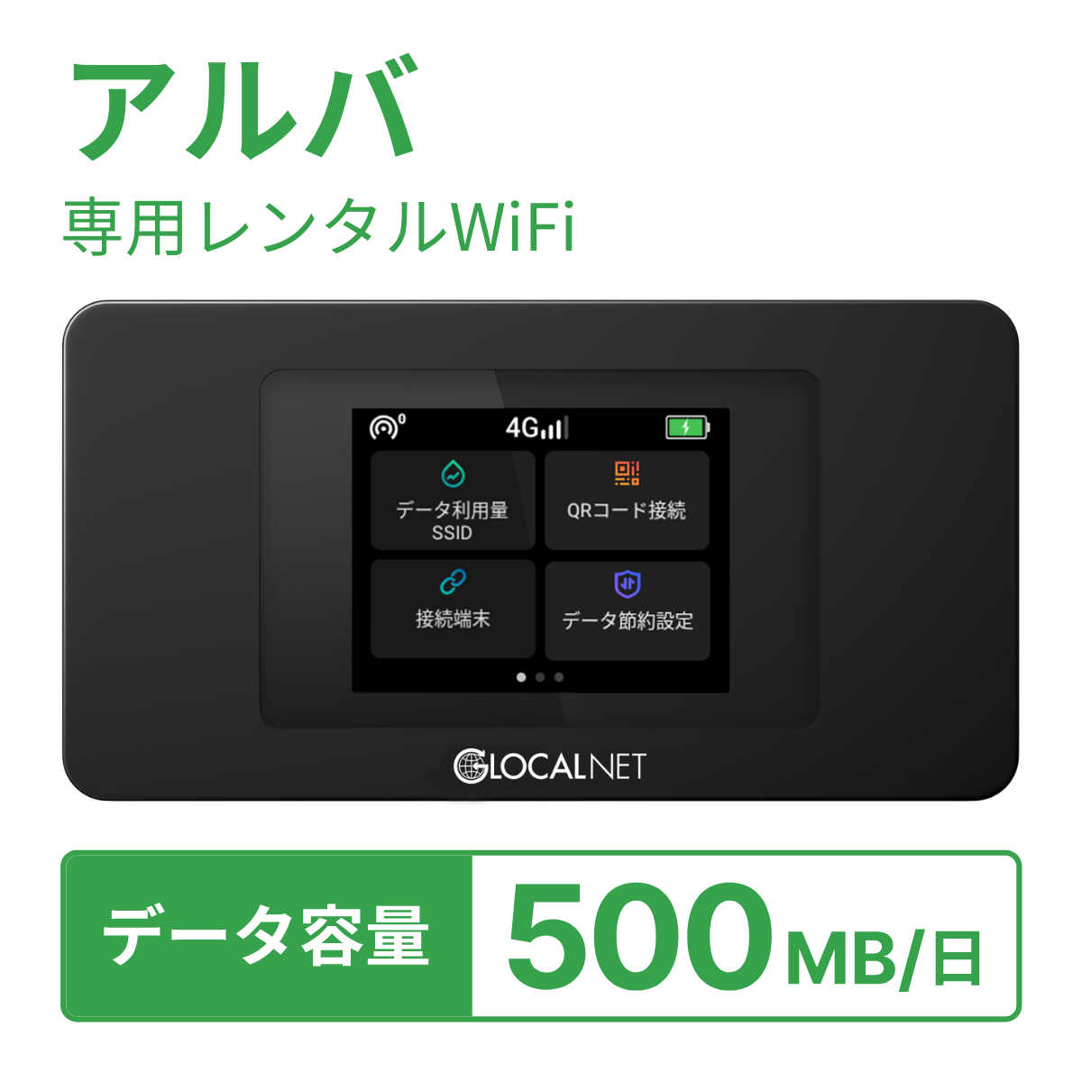 [レンタル] レンティオWiFi アルバWiFi 4G 500MB/日 データ容量プランの宅配レンタル - 1