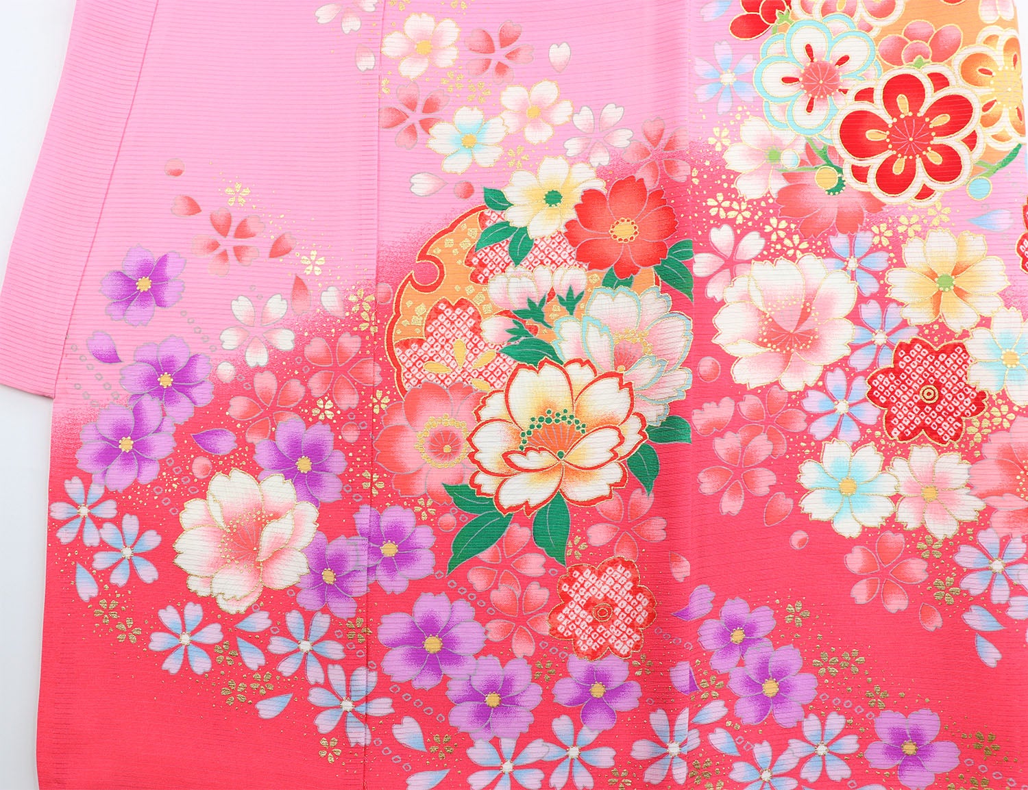 [レンタル] 女の子 お宮参り 産着 絽（夏用） レンタル6点フルセット 正絹 花車に桜散らし ピンク色ぼかしの宅配レンタル - 5