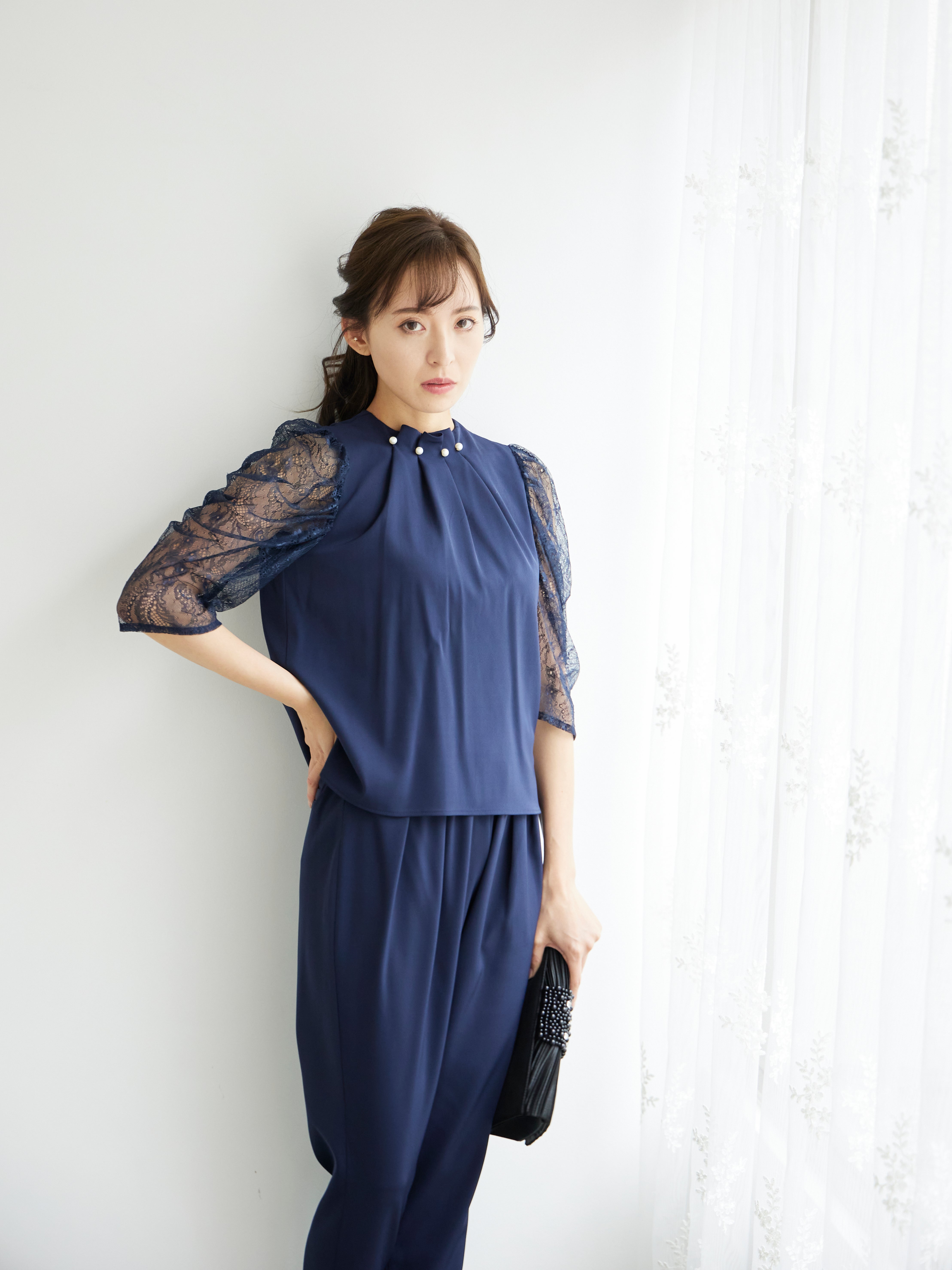 [レンタル] BELINDA DE CAPRIS パールボタン付き セットアップ パンツドレス ネイビーの宅配レンタル - 8