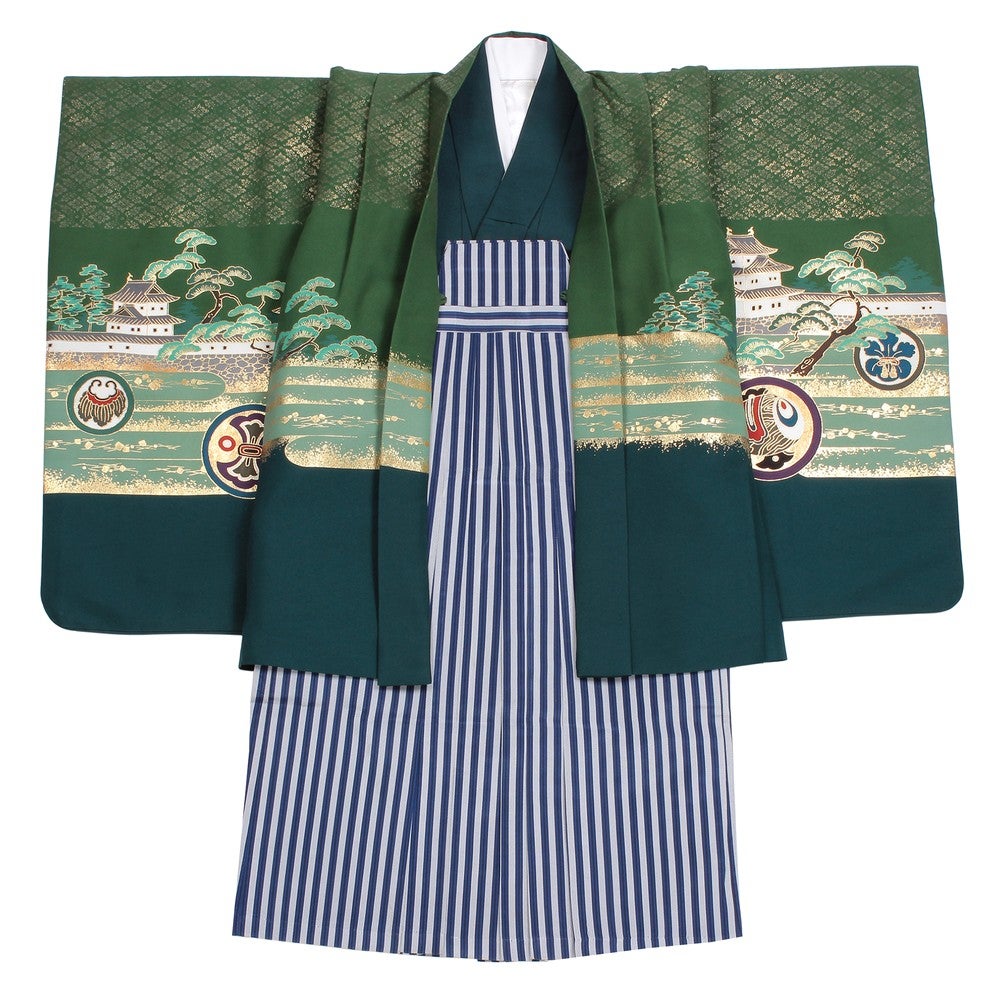 緑色の七五三 5歳羽織袴レンタル