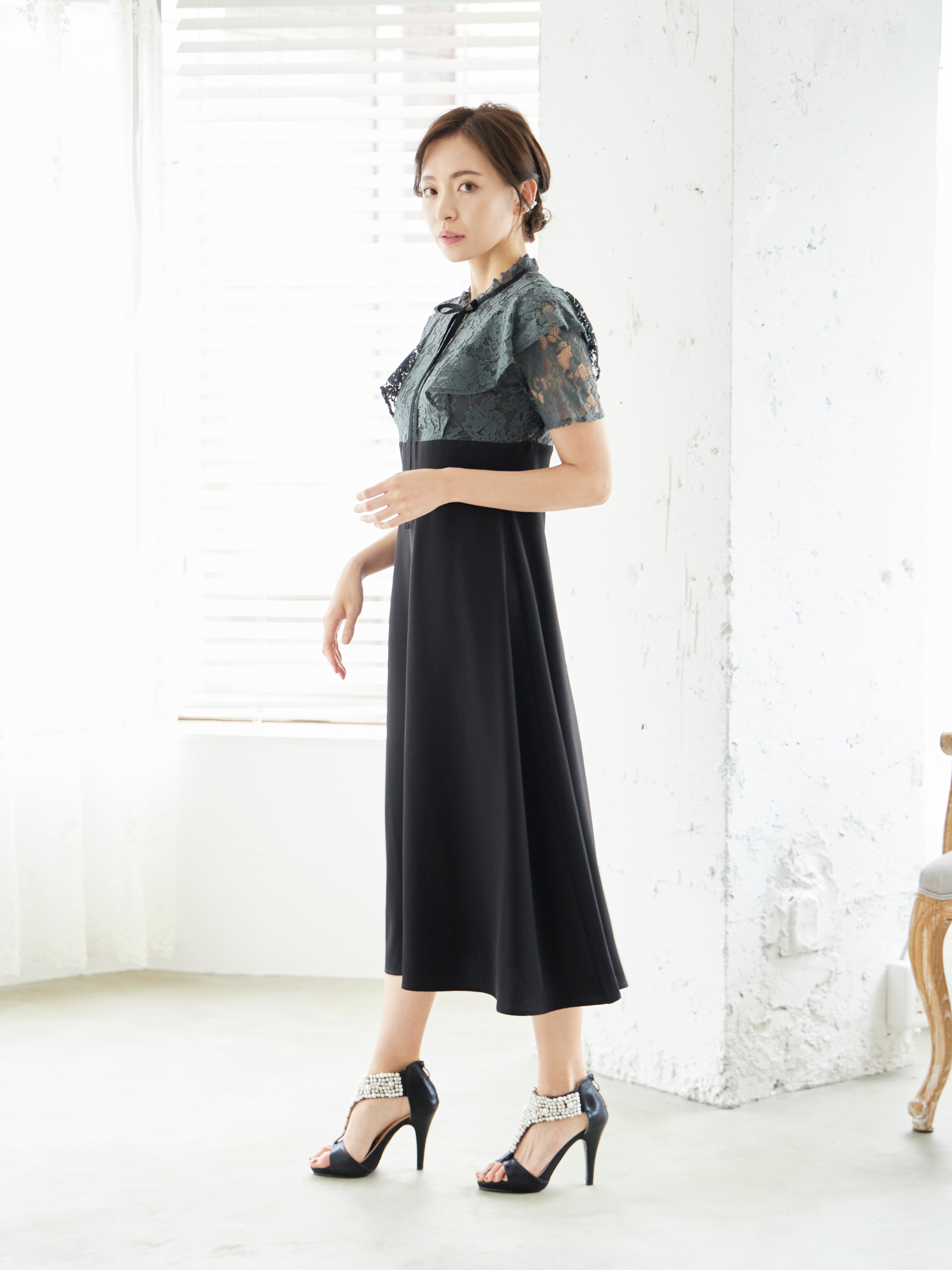 [レンタル] BELINDA DE CAPRIS レース切り替え タイトワンピースドレス グレーの宅配レンタル - 5