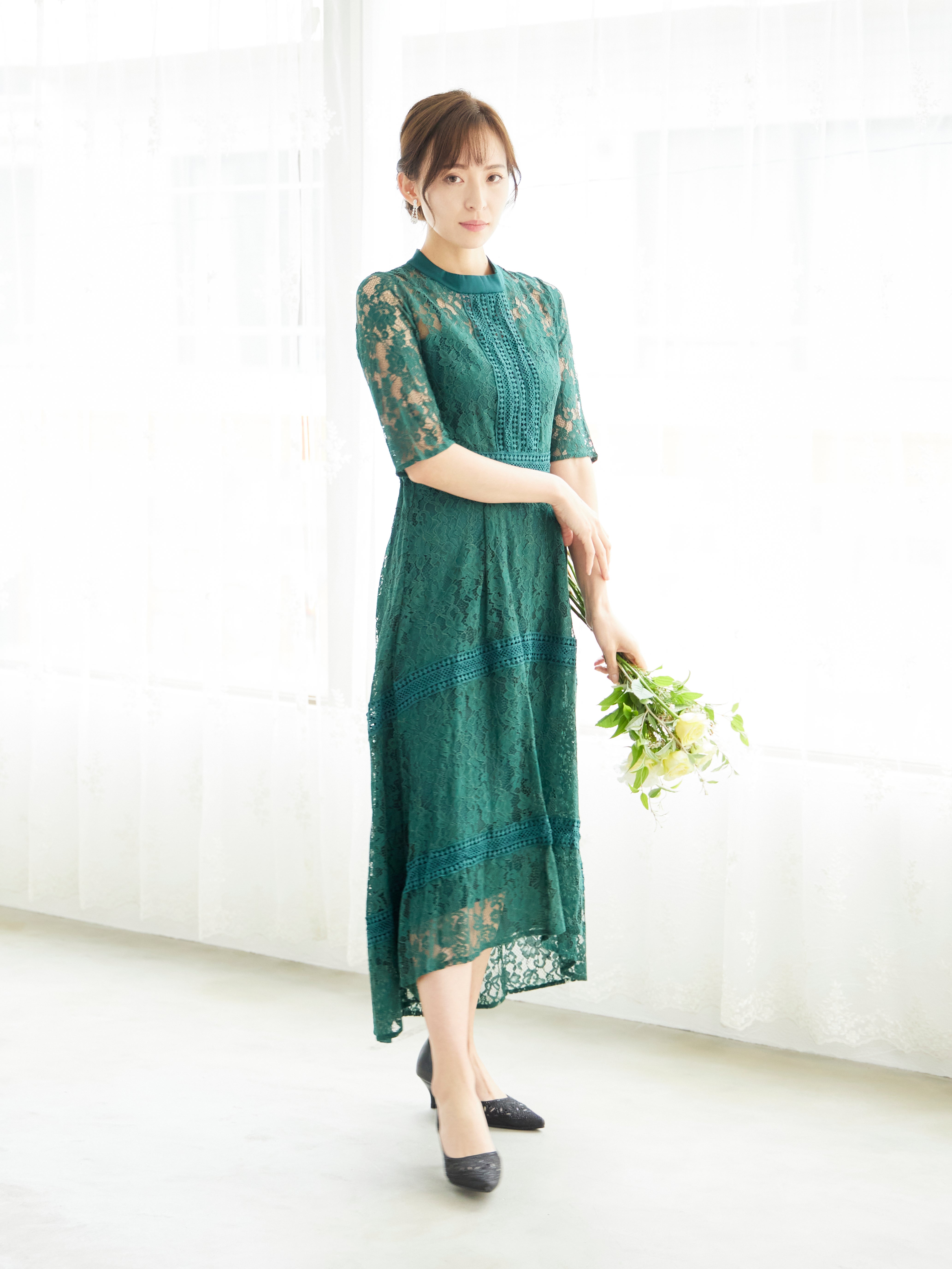 [レンタル] BELINDA DE CAPRIS ケミカルレース フィッシュテール ワンピースドレス グリーンの宅配レンタル - 8