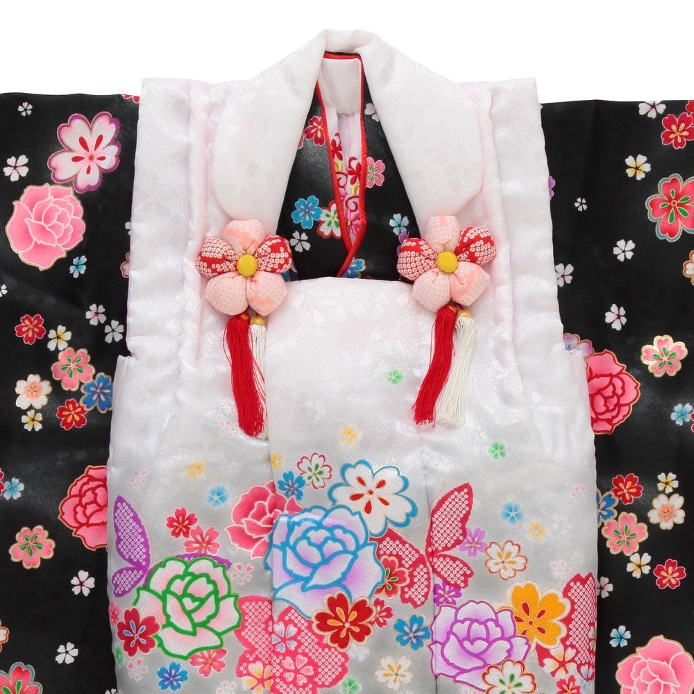 [レンタル] 七五三/節句 被布セット 3歳女の子 被布セット 愛らしい 花々 選べる2色(ピンク / 黒)の宅配レンタル - 7