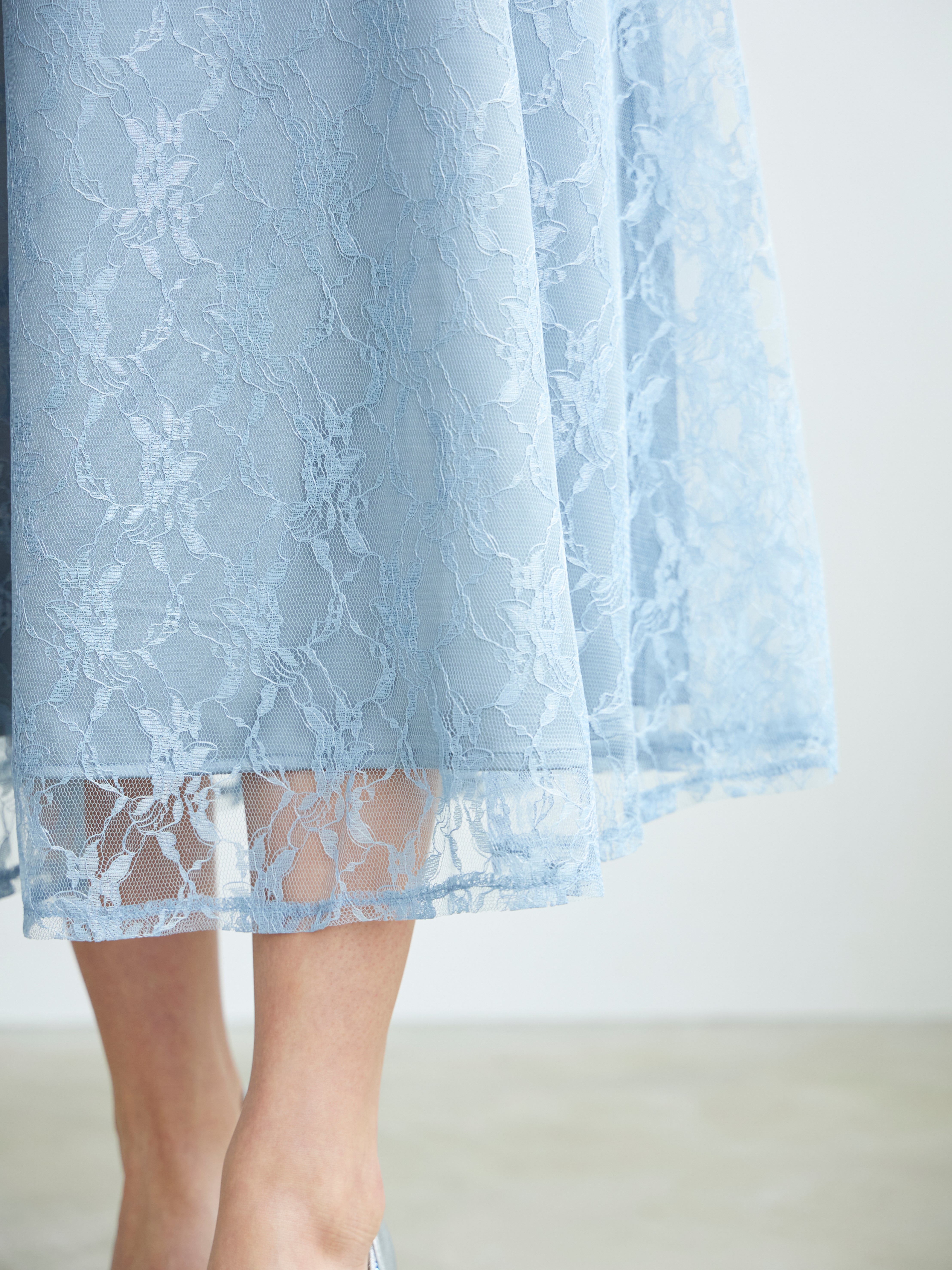 [レンタル] BELINDA DE CAPRIS 総レースフレア袖 ハイネック ワンピースドレス サックスブルーの宅配レンタル - 21