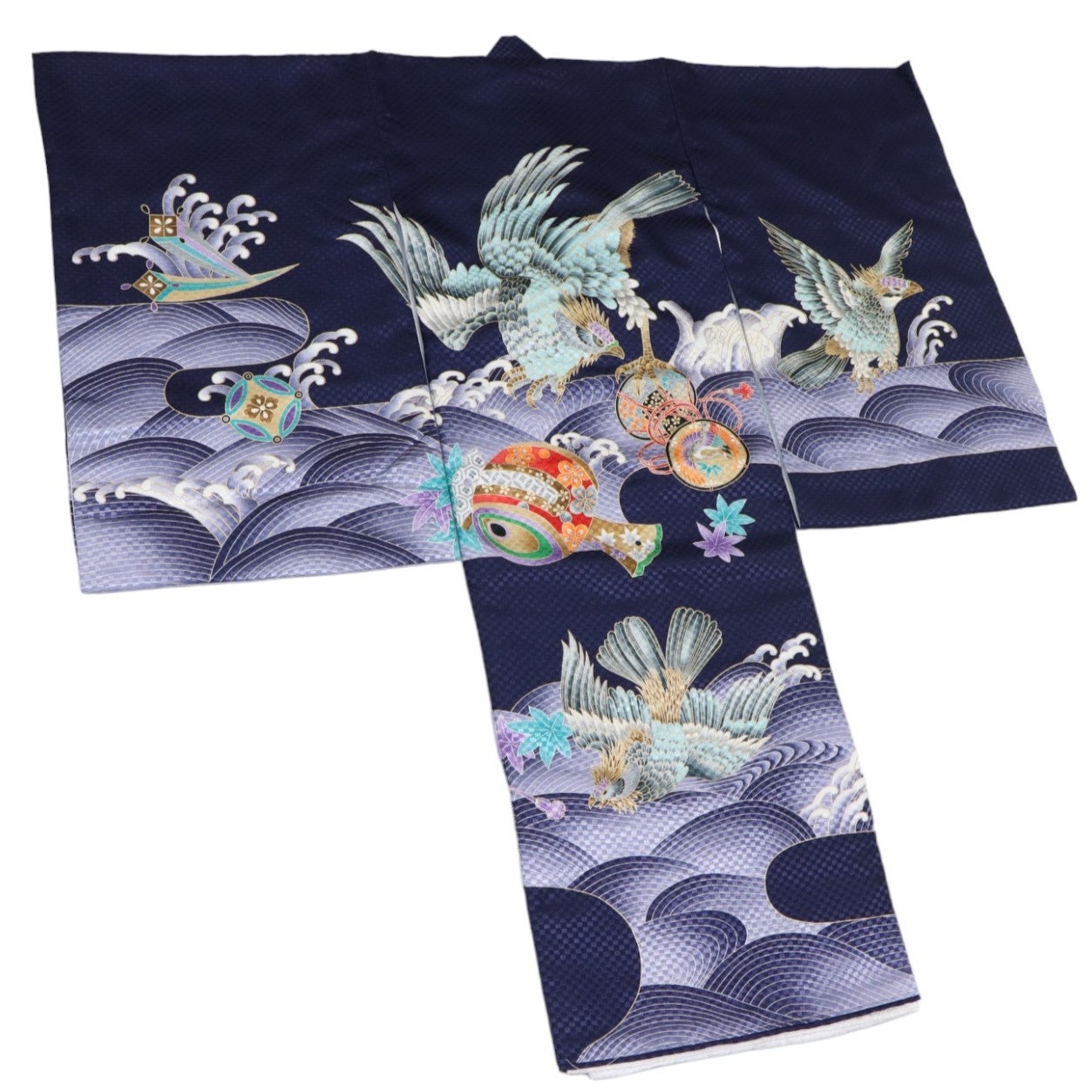 男の子 お宮参り 産着レンタル6点フルセット 鷹に波 紺