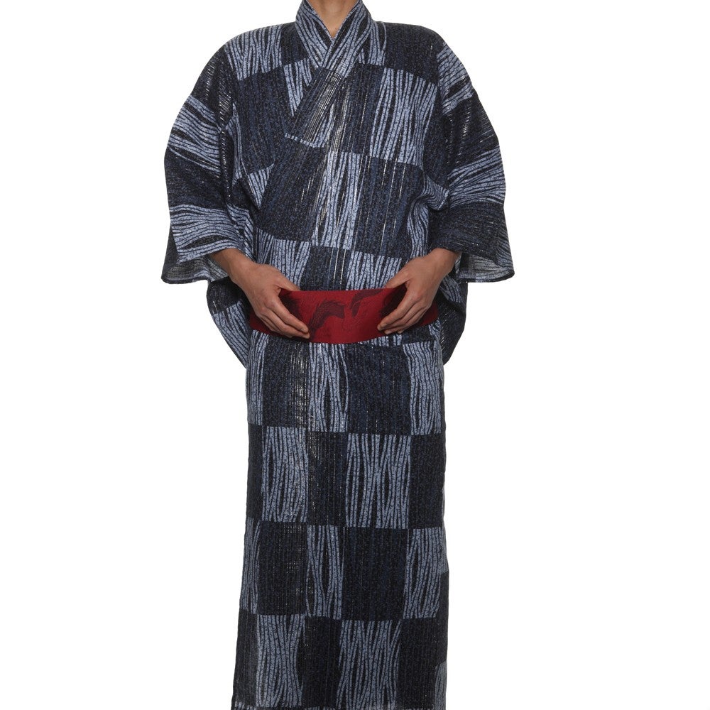 [レンタル] リョウコ・キクチ(R.KIKUCHI) メンズ浴衣 フルセット 市松 身長目安175cm ブラック