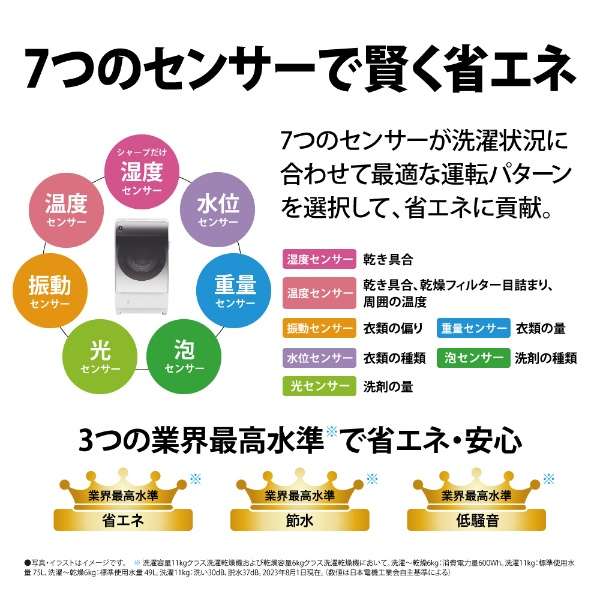 [レンタル] SHARP (シャープ)【左開き】 ES-X11B-TL 洗濯11kg/乾燥6kg ドラム式洗濯乾燥機 リッチブラウン - 12