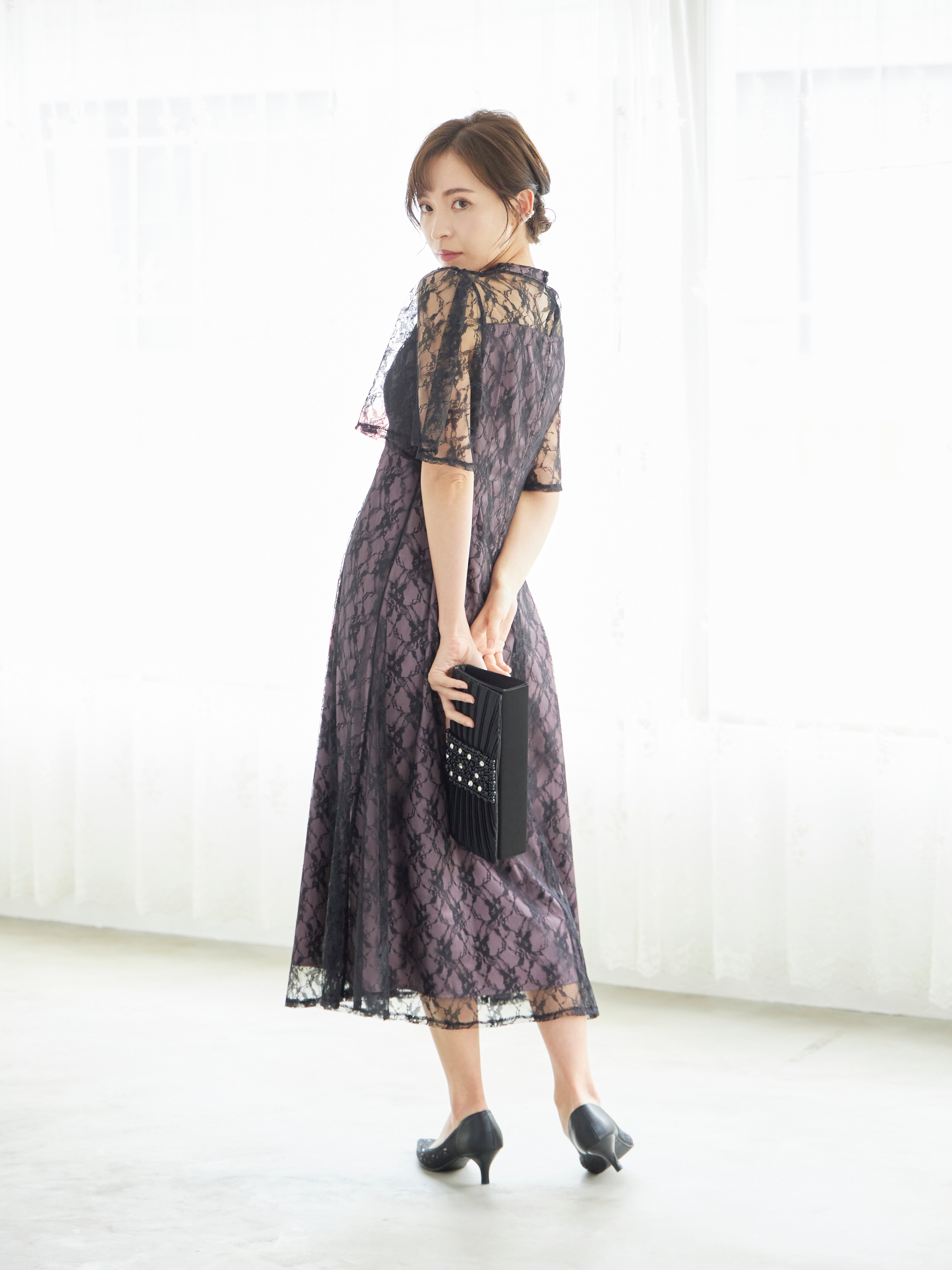 [レンタル] BELINDA DE CAPRIS 総レースフレア袖 ハイネック ワンピースドレス ブラックの宅配レンタル - 10