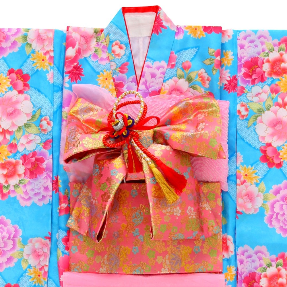 七五三/節句 着物セット 7歳女の子 彩 牡丹柄
