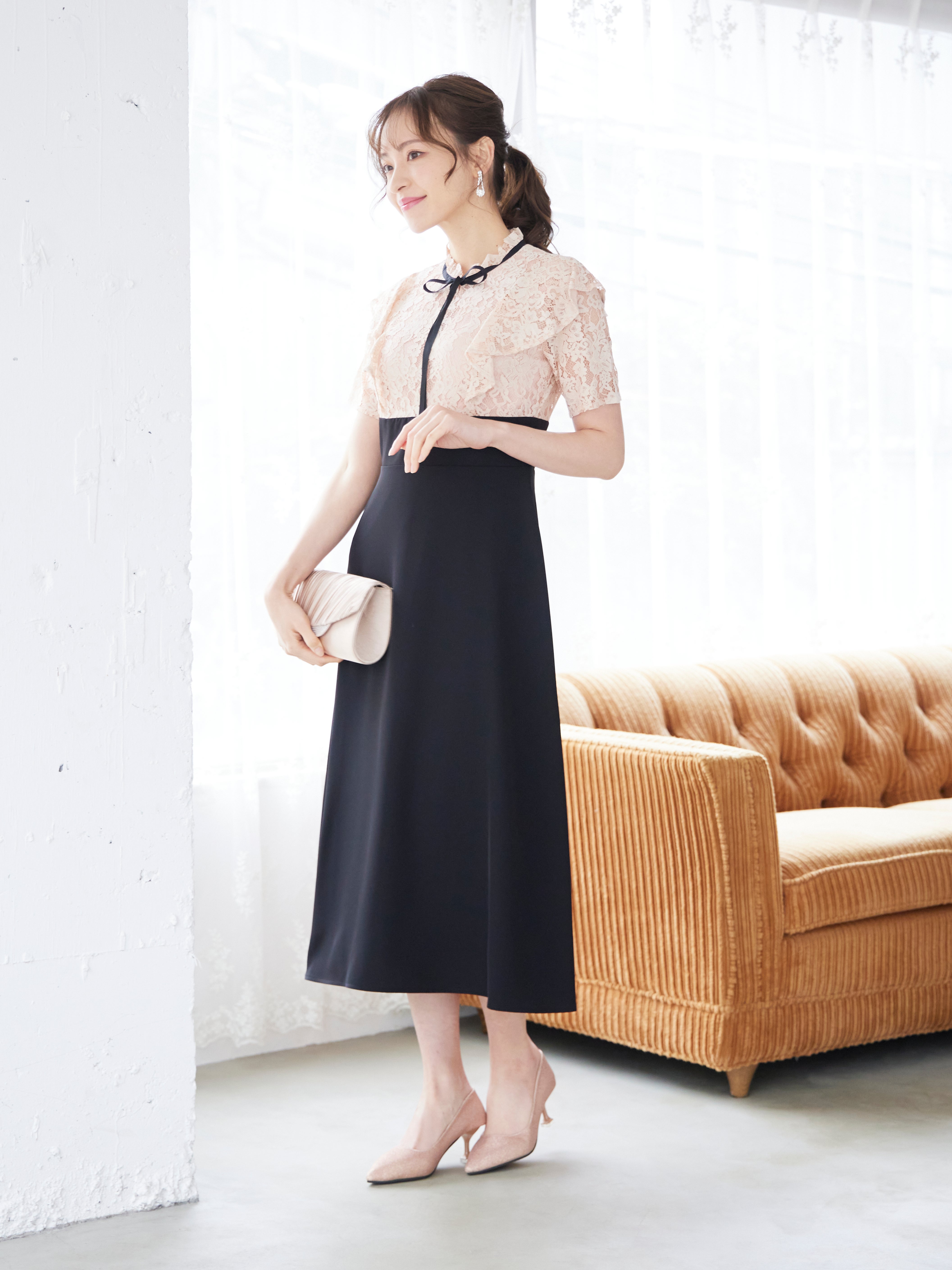 [レンタル] BELINDA DE CAPRIS レース切り替え タイトワンピースドレス ピンクの宅配レンタル - 4