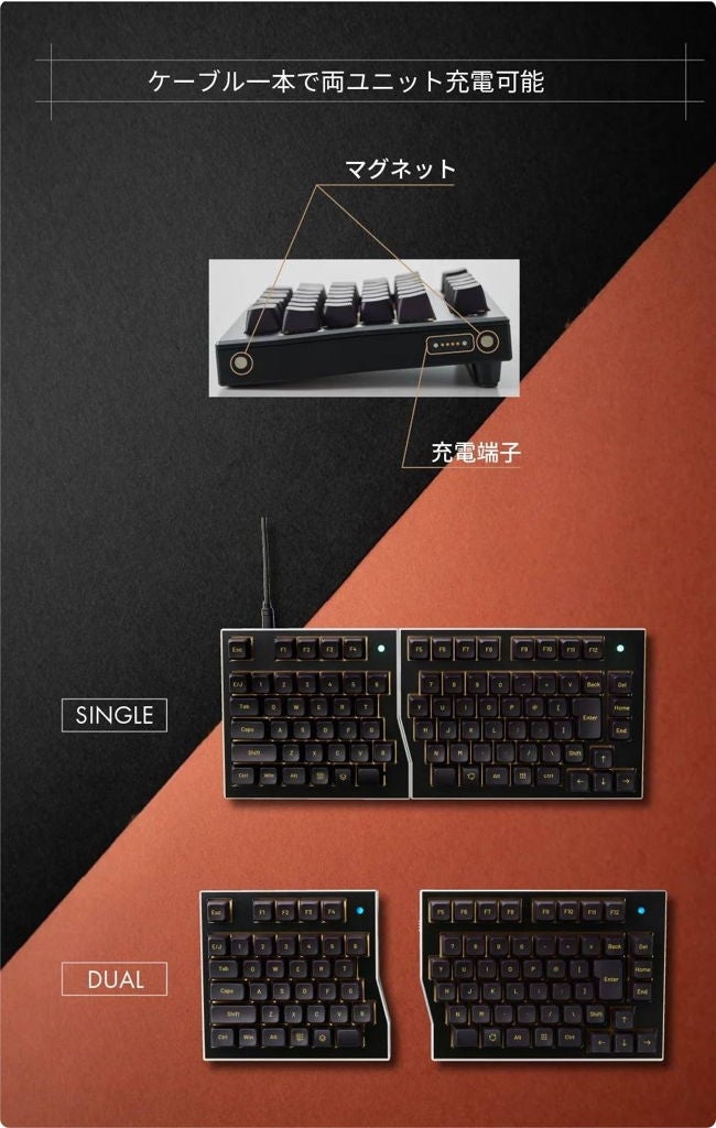 [レンタル] Waffree keyboard ワイヤレス分割キーボード Brass Plate - 5