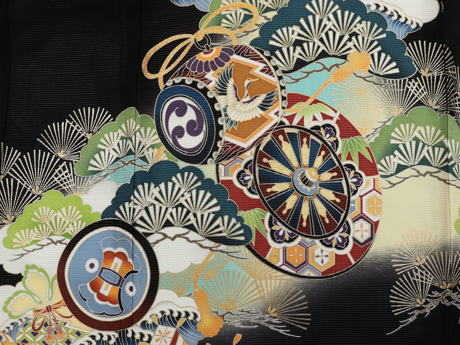 [レンタル] 男の子 お宮参り 産着 絽（夏用） レンタル6点フルセット 正絹 鷹に松+宝尽くし 黒色の宅配レンタル - 5