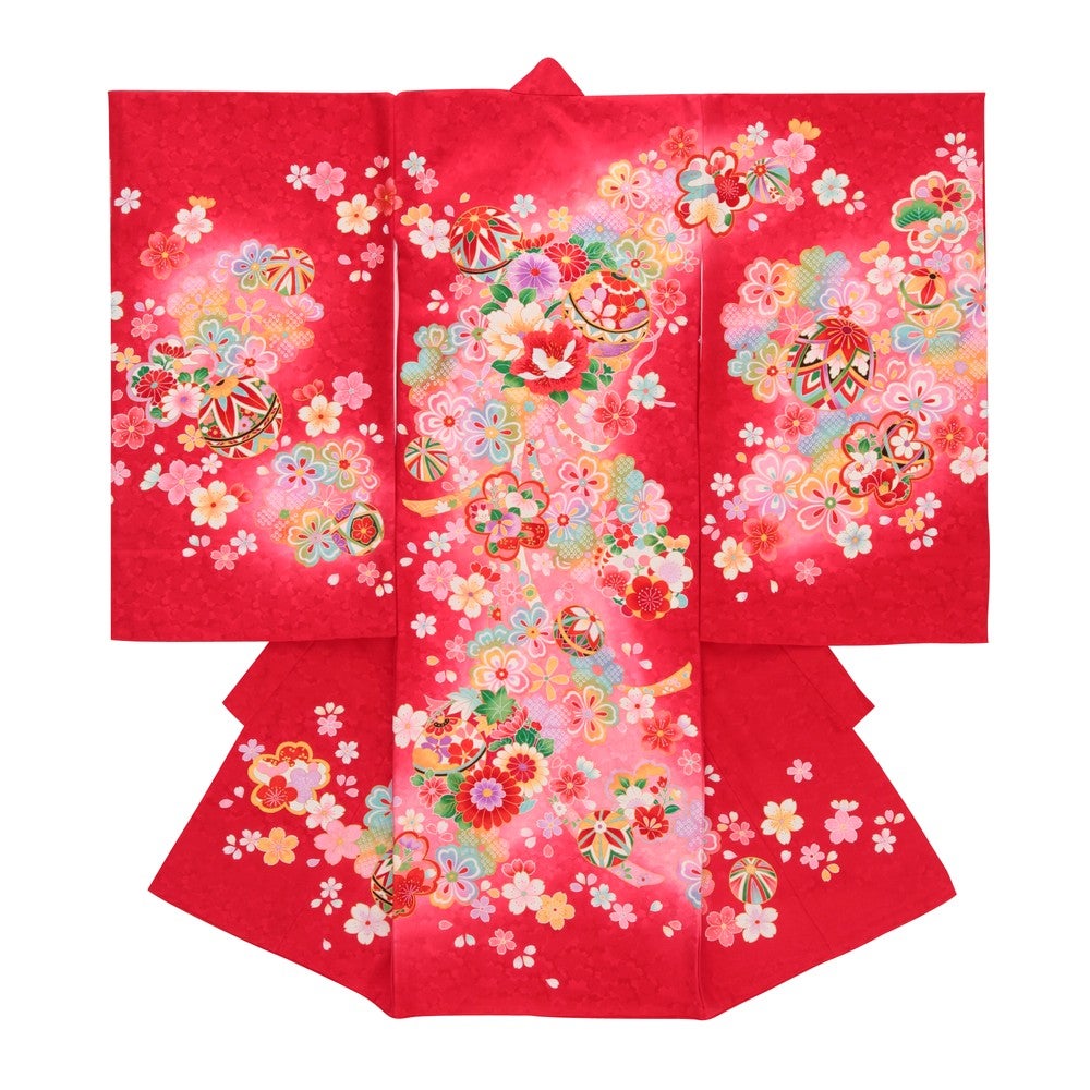 女の子 お宮参り 産着レンタル6点フルセット 正絹 鞠 桜