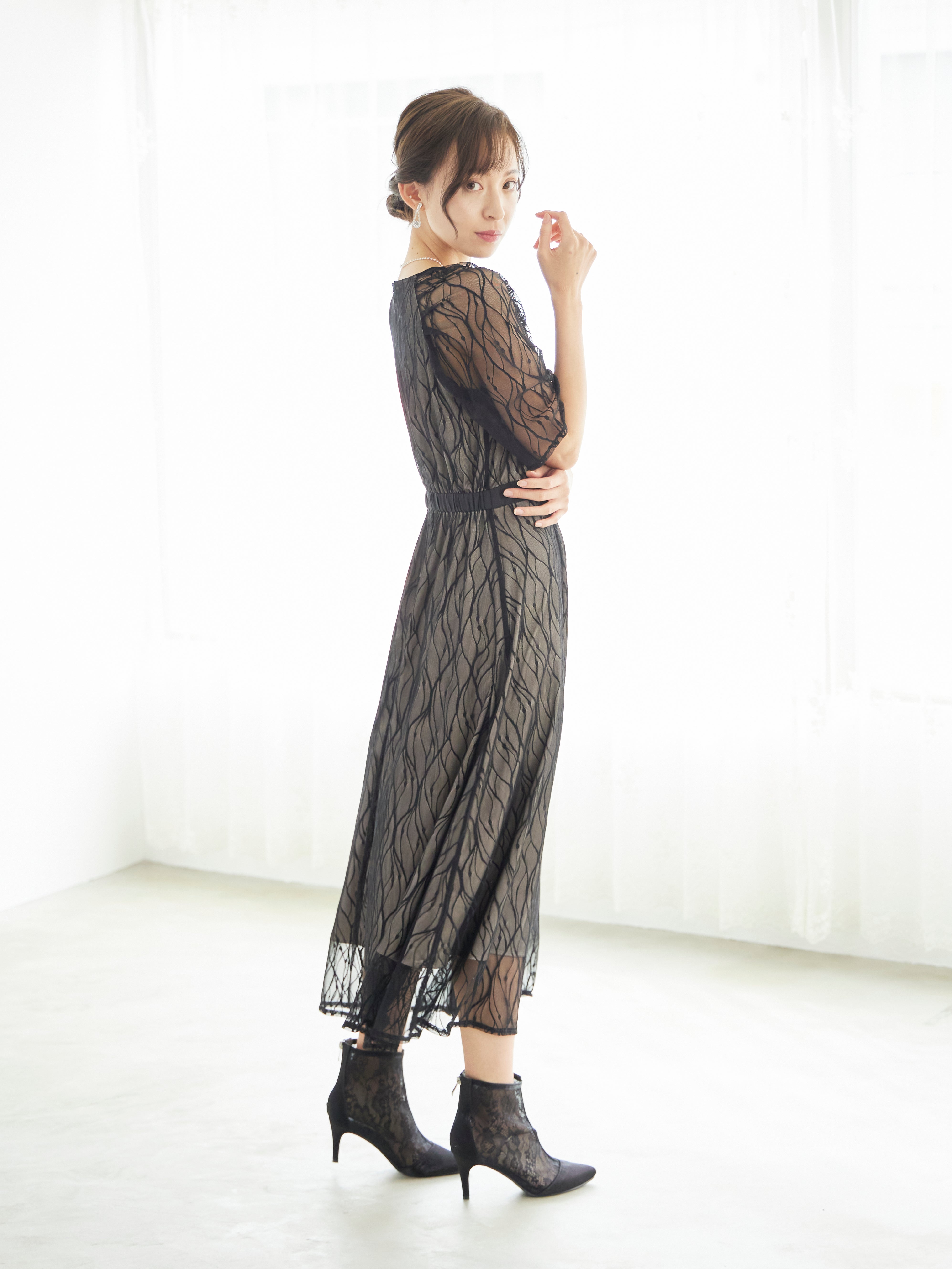 [レンタル] BELINDA DE CAPRIS ラグランスリーブレース ワンピースドレス ブラックの宅配レンタル - 4