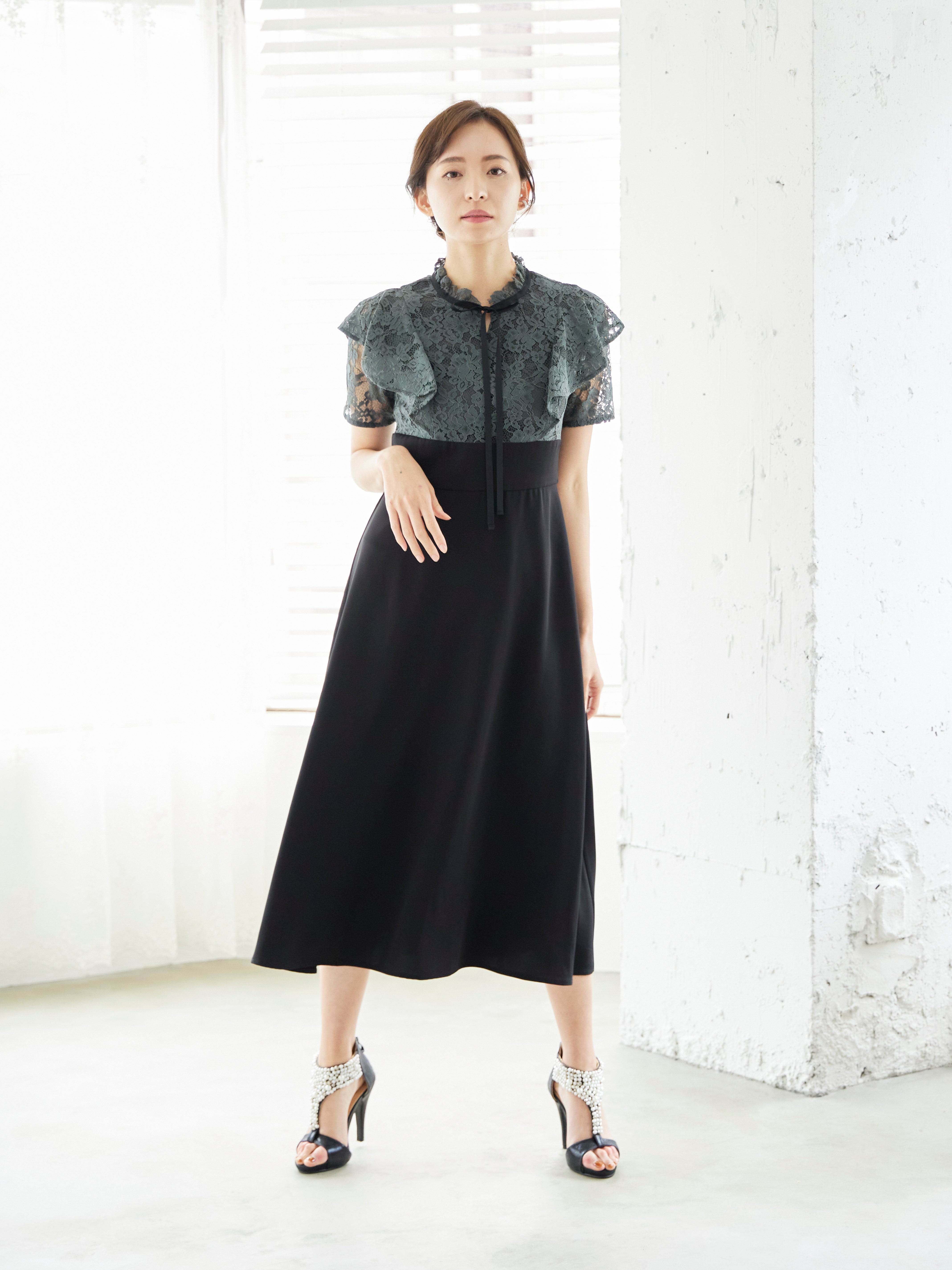 [レンタル] BELINDA DE CAPRIS レース切り替え タイトワンピースドレス グレーの宅配レンタル - 4