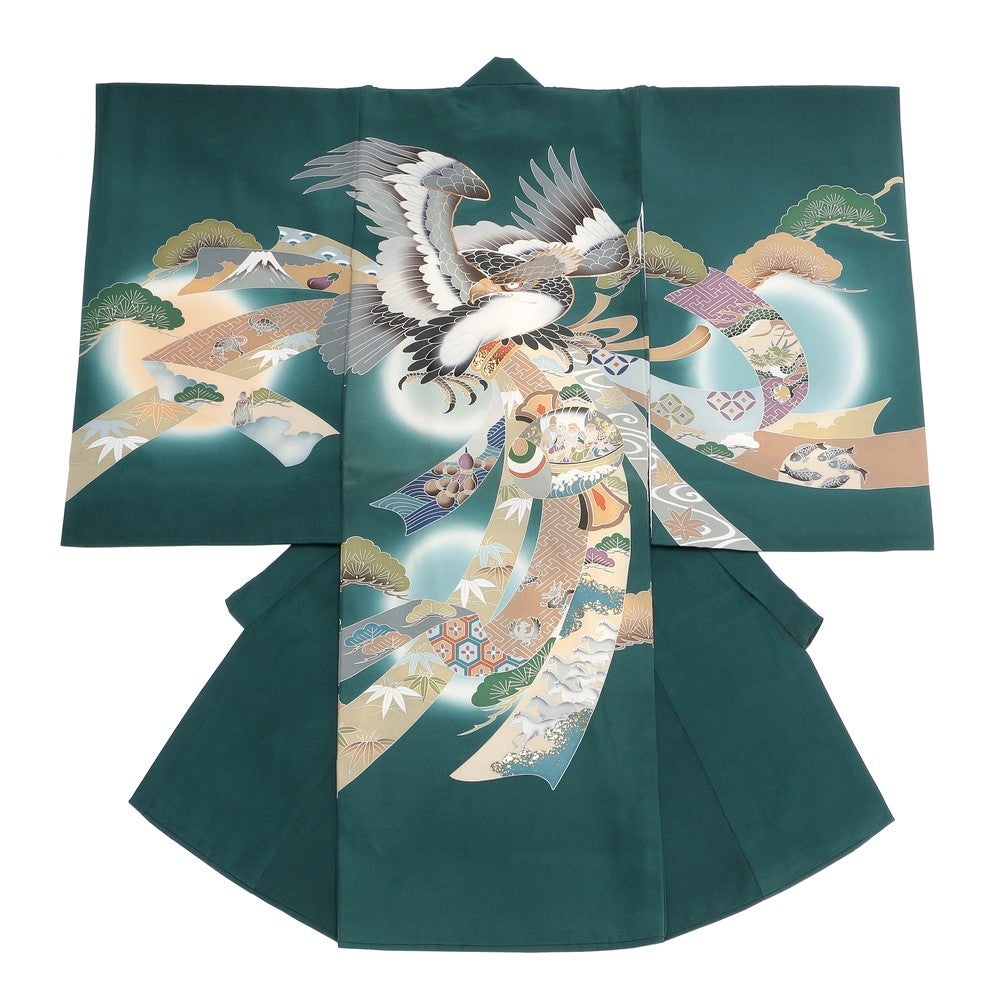 [レンタル] 男の子 お宮参り 産着レンタル6点フルセット 正絹 鷹 束ね熨斗の宅配レンタル - 1