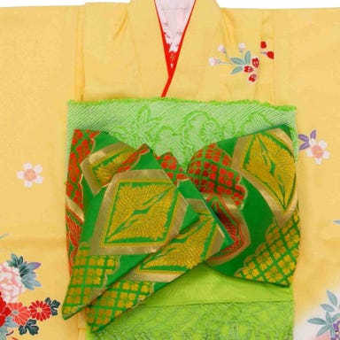 七五三/節句 着物セット 7歳女の子 牡丹 御所車 イエロー