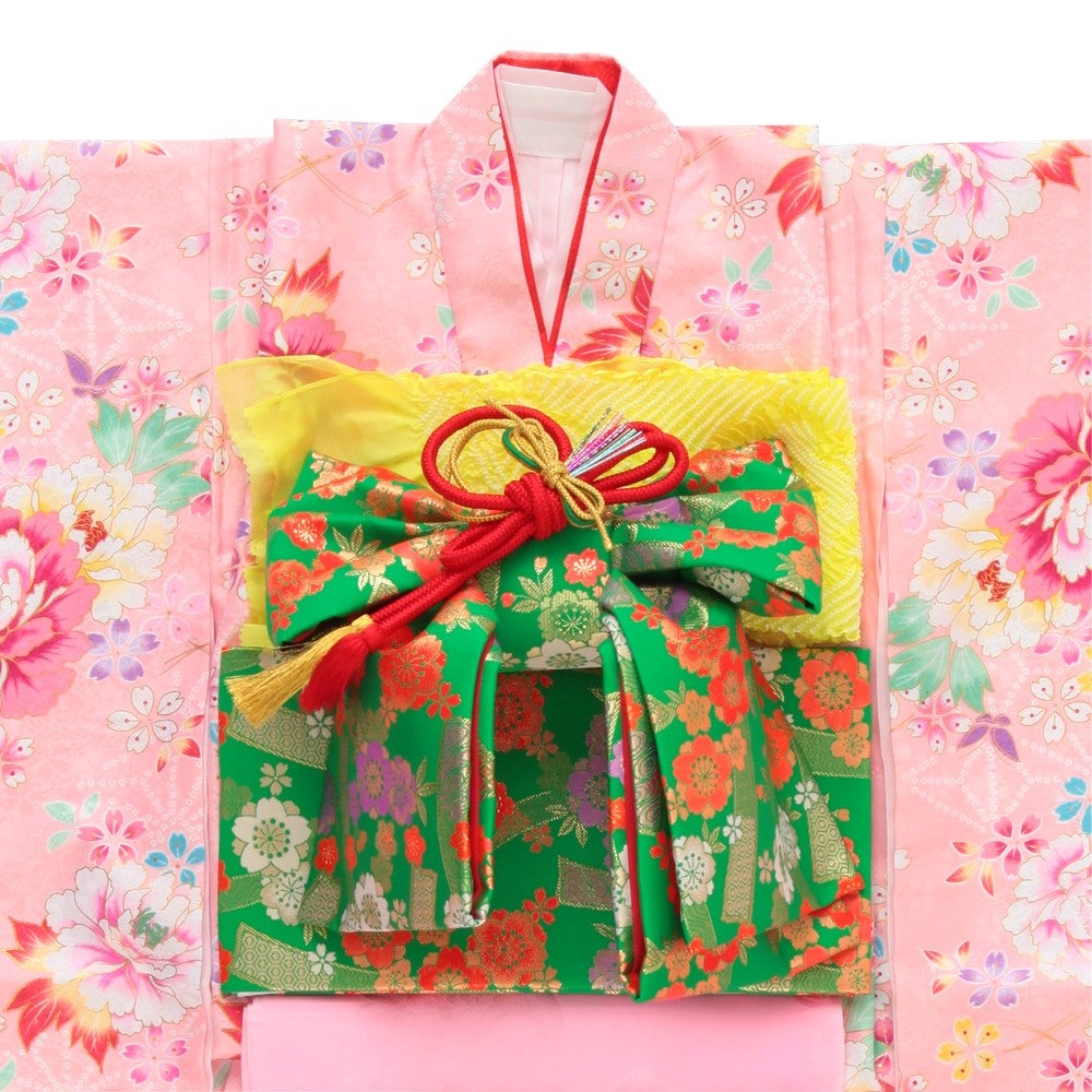 七五三/節句 着物セット 7歳女の子 柔らか 牡丹柄