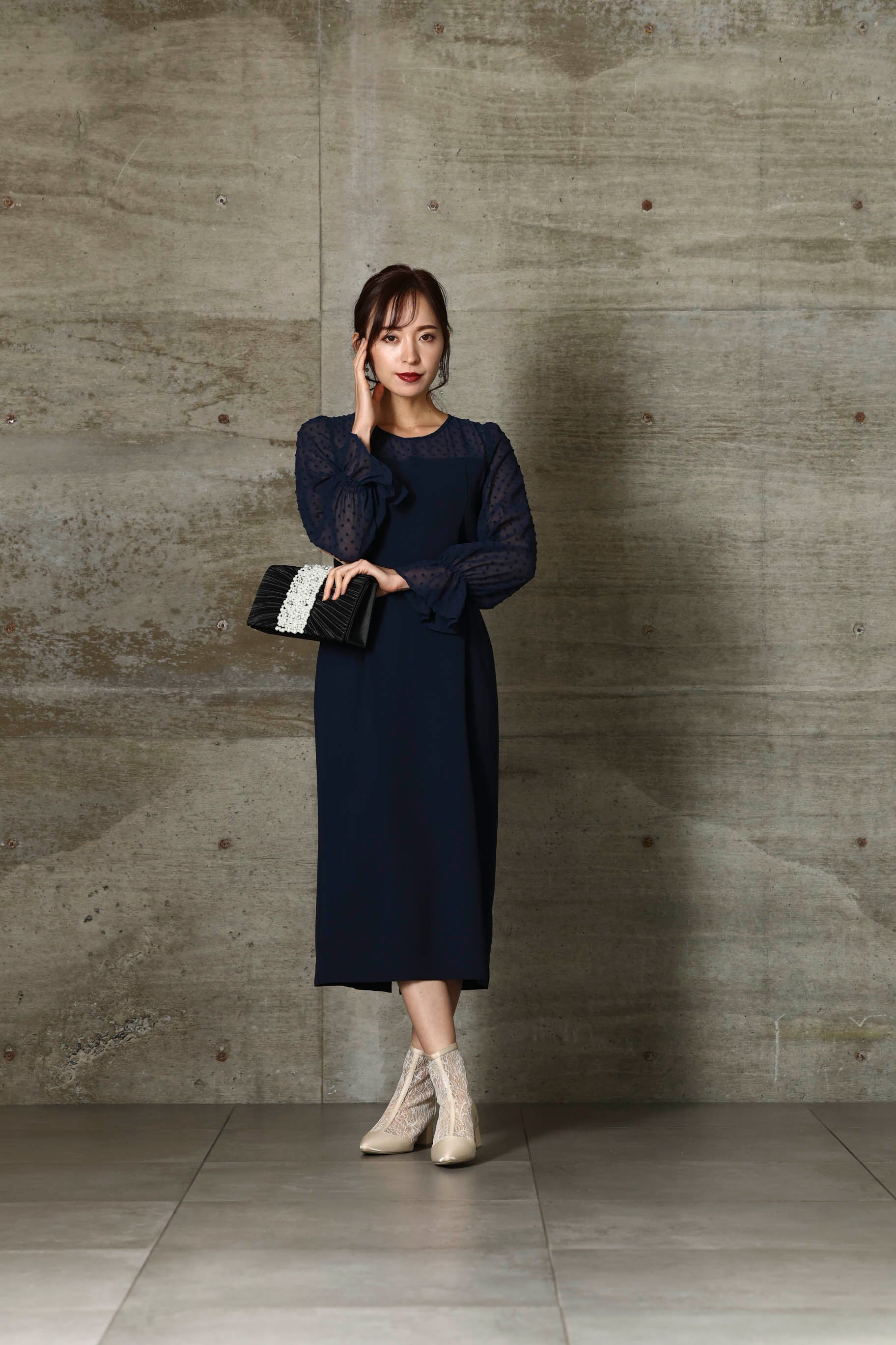 [レンタル] BELINDA DE CAPRIS フロッキー ドットチュール ワンピースドレス ネイビーの宅配レンタル - 5