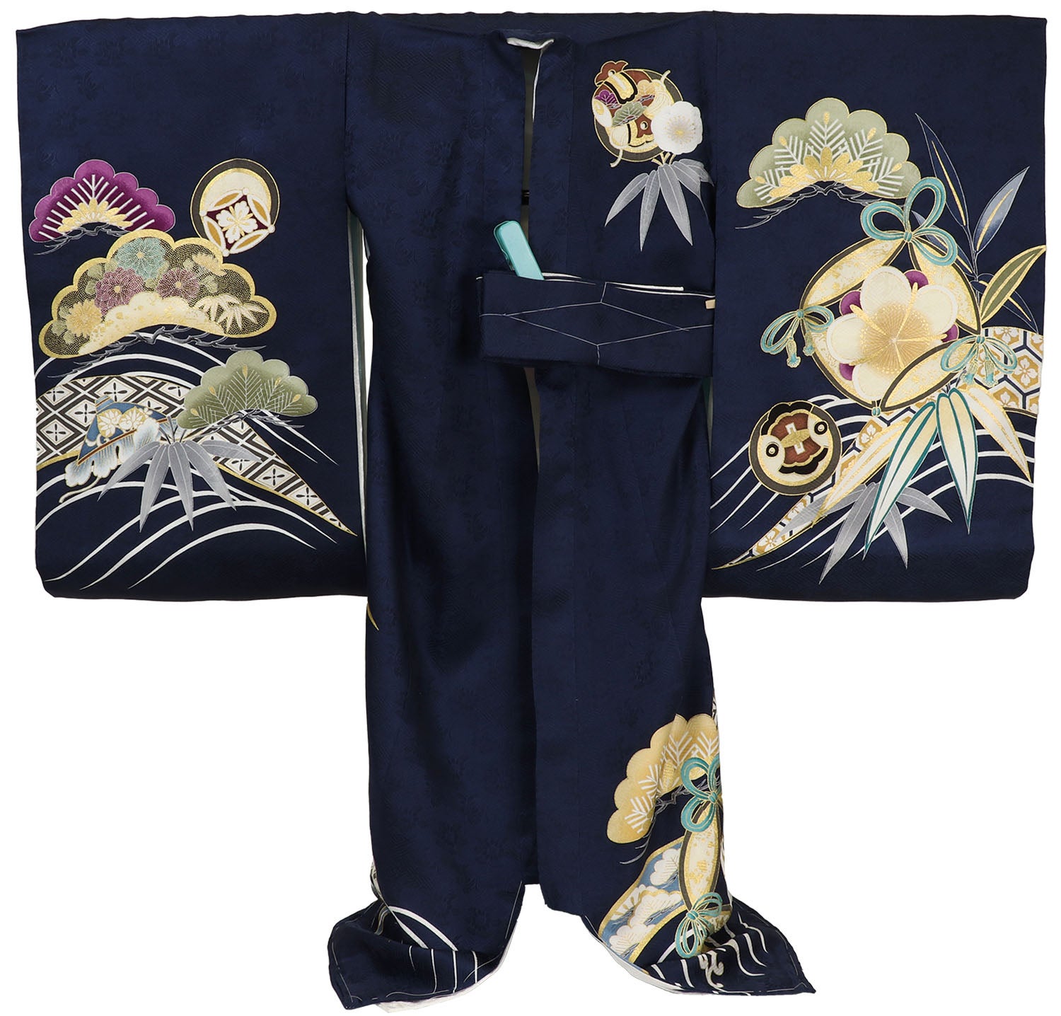 [レンタル] 男の子 お宮参り 産着 レンタル6点フルセット 正絹 鷹に吉祥文様 紺色の宅配レンタル - 2