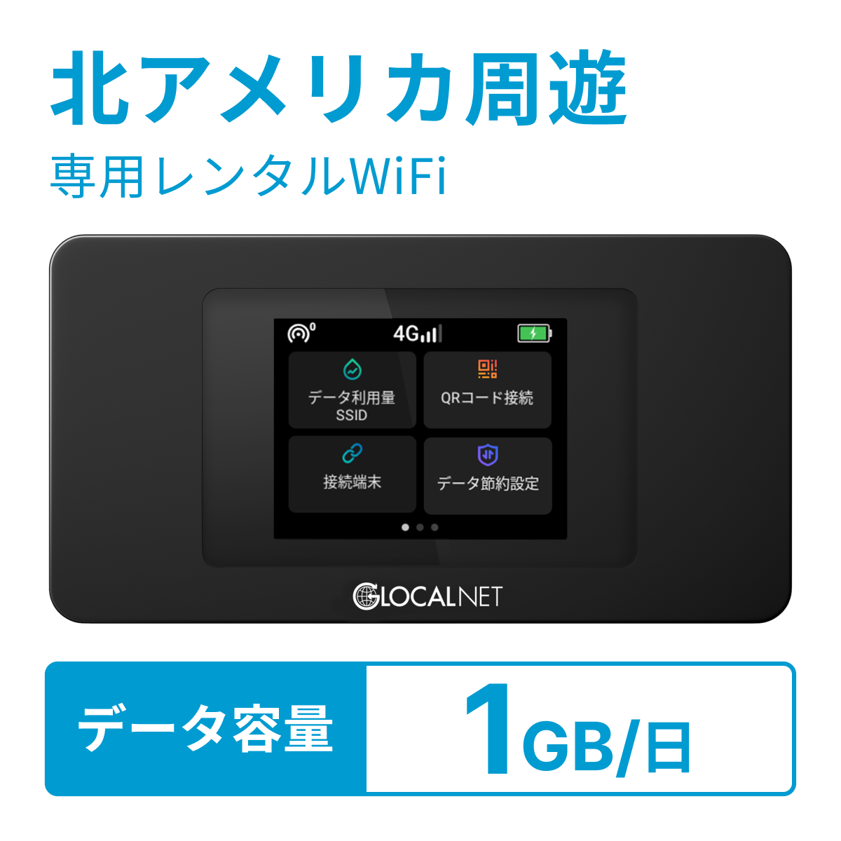 [レンタル] レンティオWiFi 北アメリカ周遊 4G 1GB/日 データ容量プラン