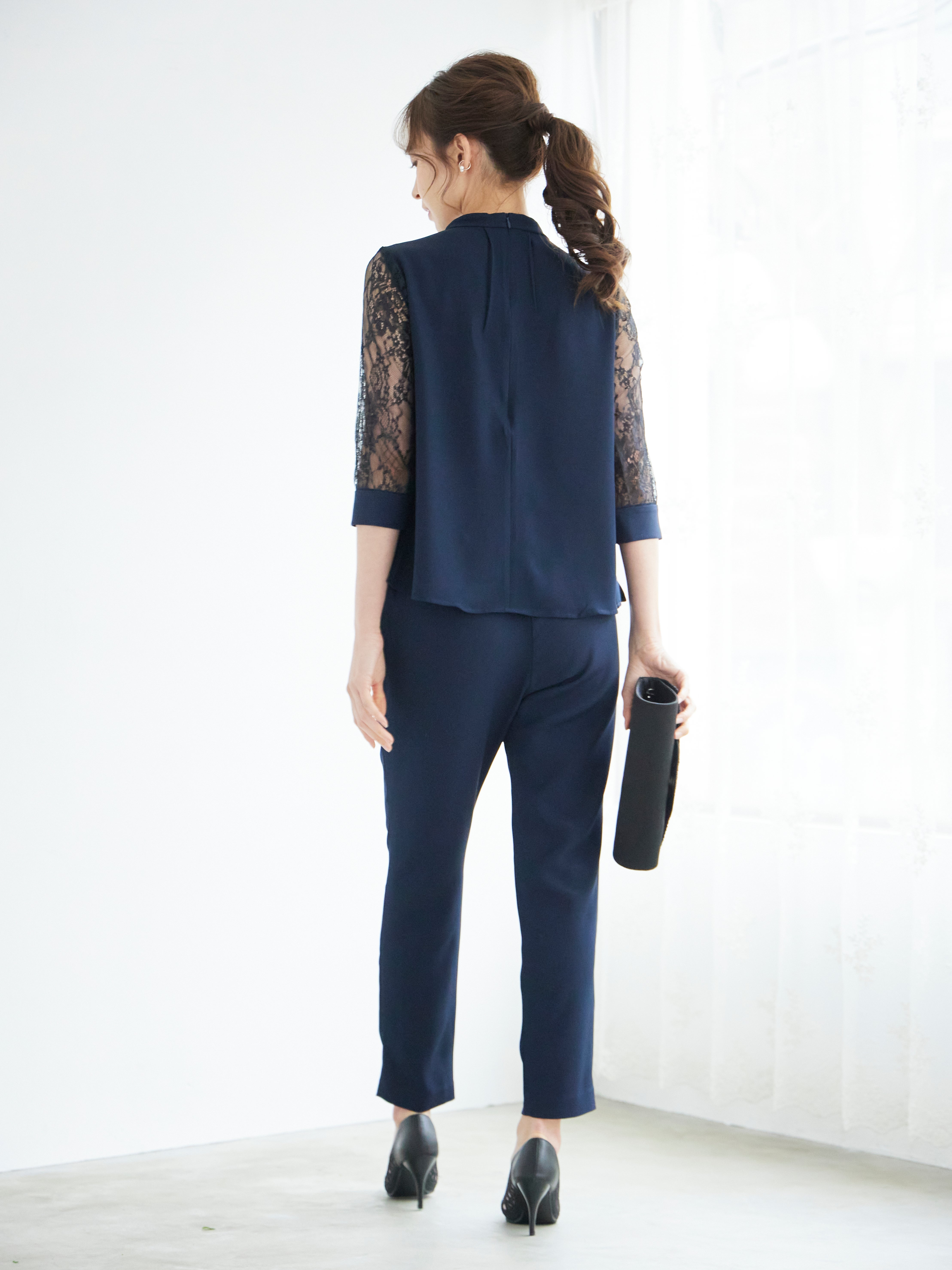 [レンタル] BELINDA DE CAPRIS 前開きブラウス セットアップ テーパードパンツドレス ネイビーの宅配レンタル - 9