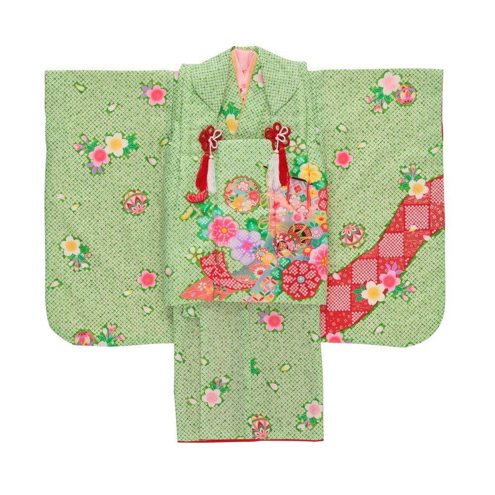 緑色の七五三被布着物レンタル