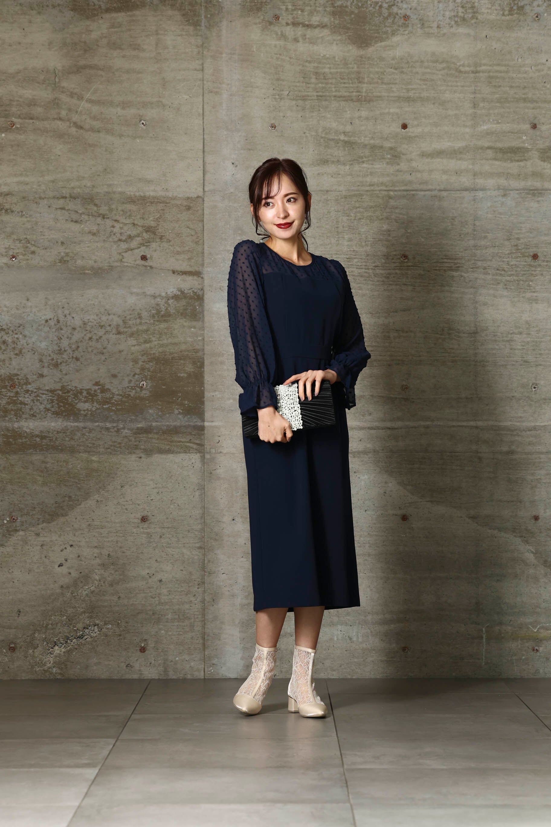 [レンタル] BELINDA DE CAPRIS フロッキー ドットチュール ワンピースドレス ネイビーの宅配レンタル - 6