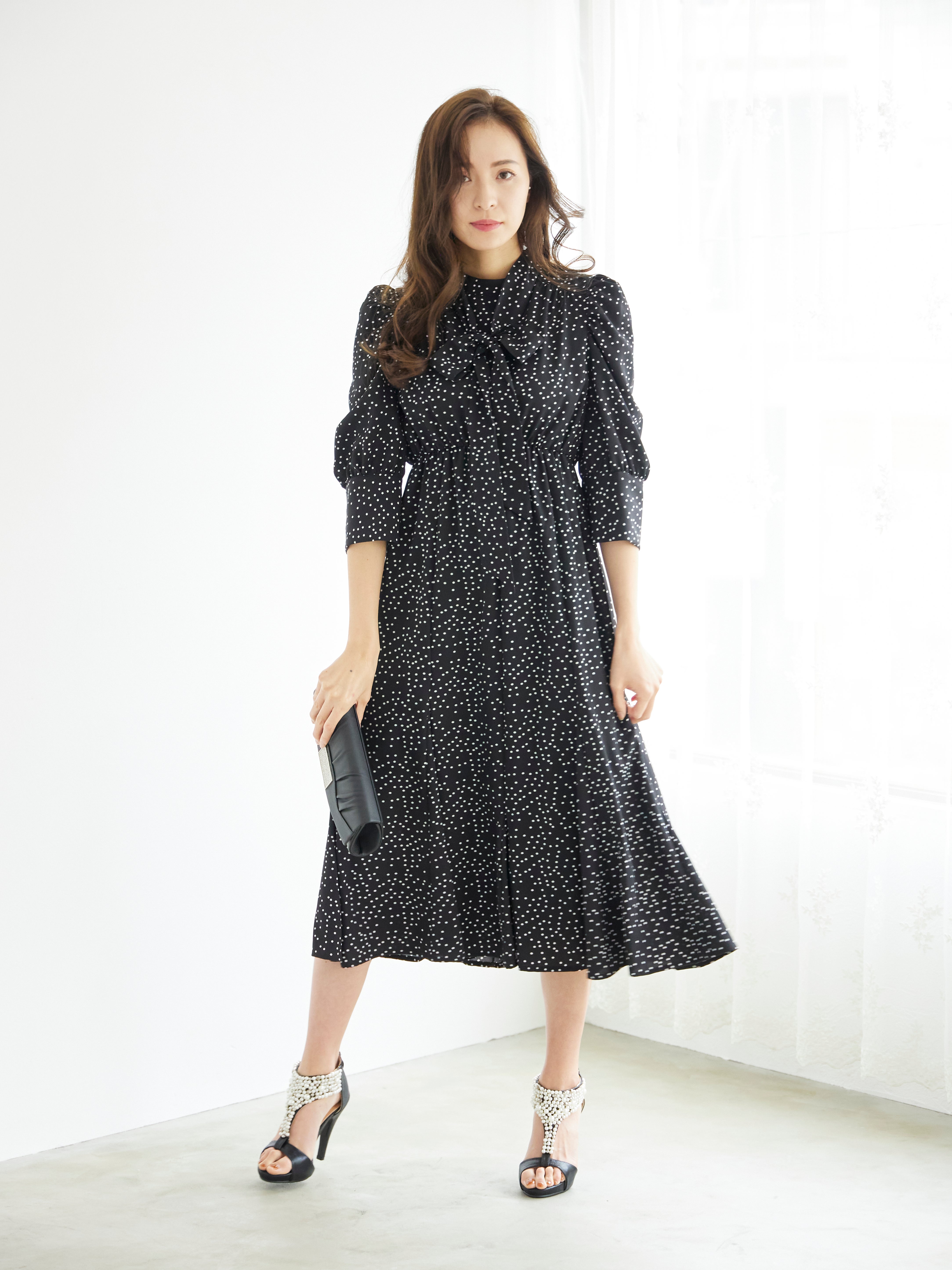 [レンタル] BELINDA DE CAPRIS ギャザースリーブ ドットワンピースドレス ブラックの宅配レンタル - 9