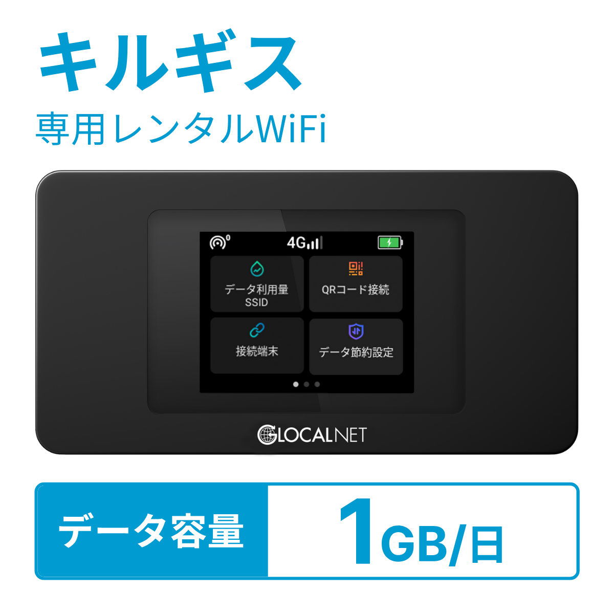 [レンタル] レンティオWiFi キルギスWiFi 4G 1GB/日 データ容量プラン