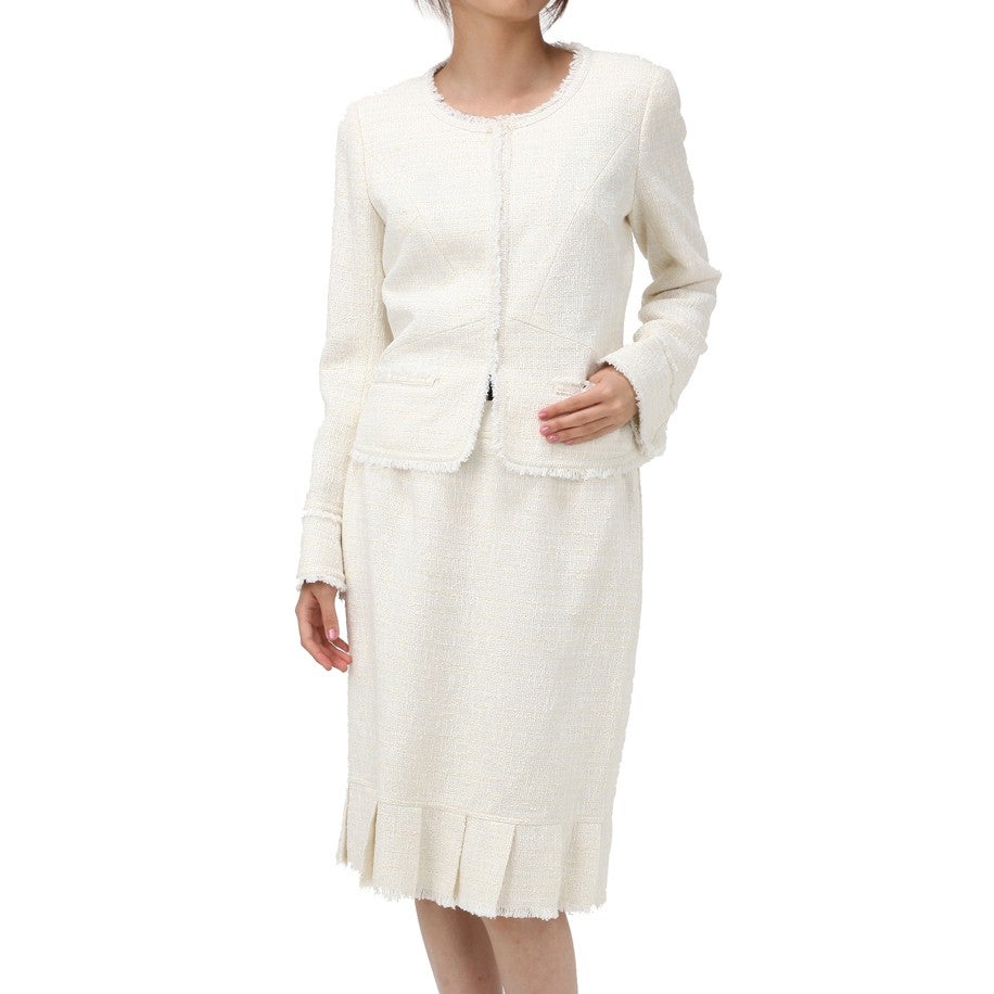 [レンタル] ルネ ツイード仕立て セレモニースーツ2点セット(ジャケット+ 裾プリーツ スカート) ホワイトの宅配レンタル - 6