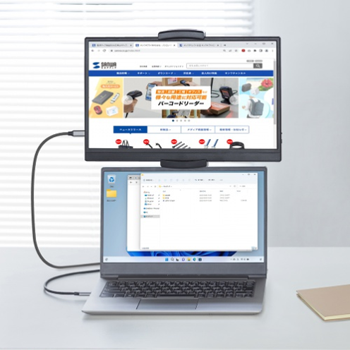 サンワサプライ DP-06 タッチパネル搭載モバイルモニター ノートPC上部設置 デュアルスクリーン - 7