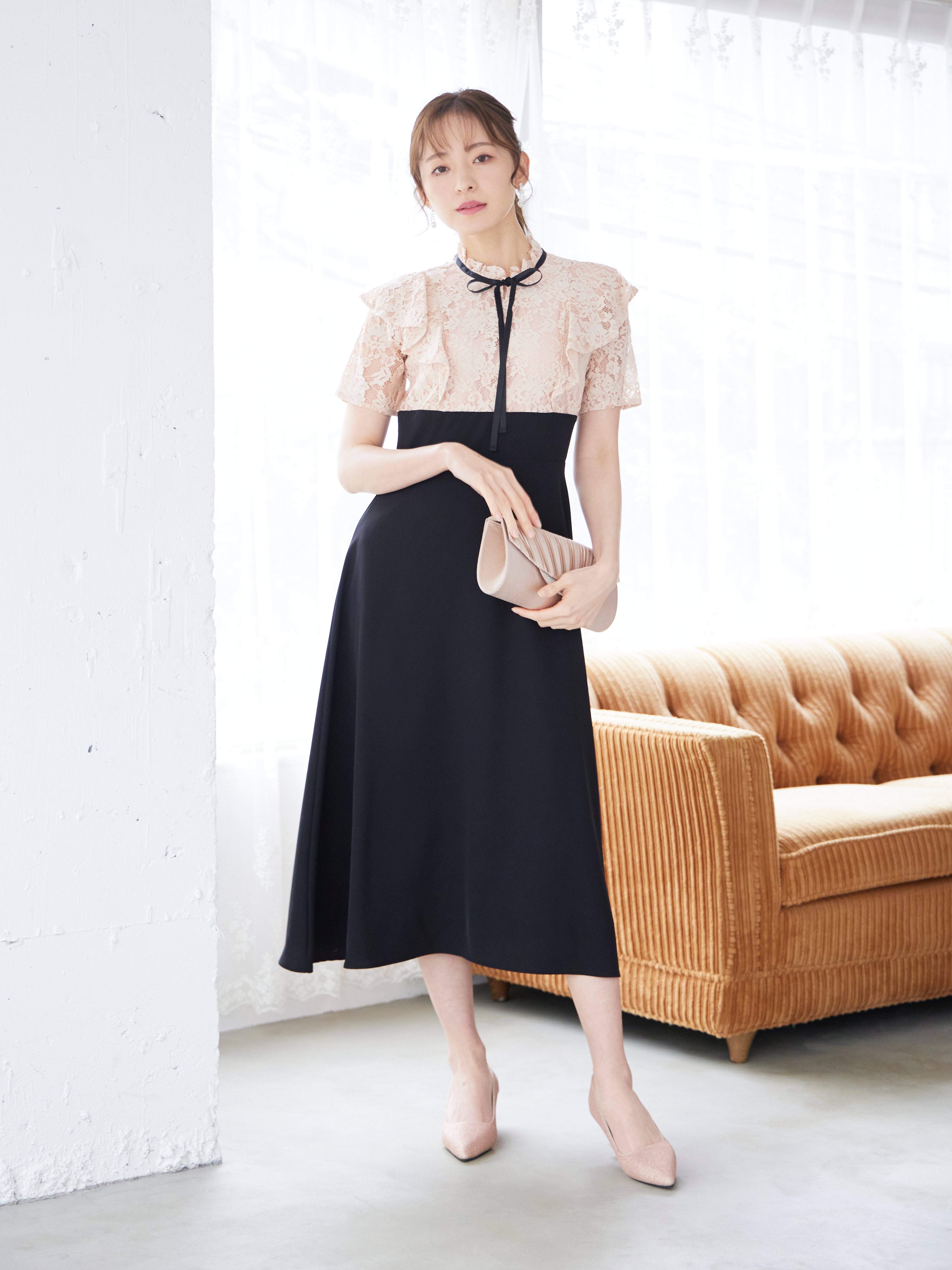 [レンタル] BELINDA DE CAPRIS レース切り替え タイトワンピースドレス ピンクの宅配レンタル - 2