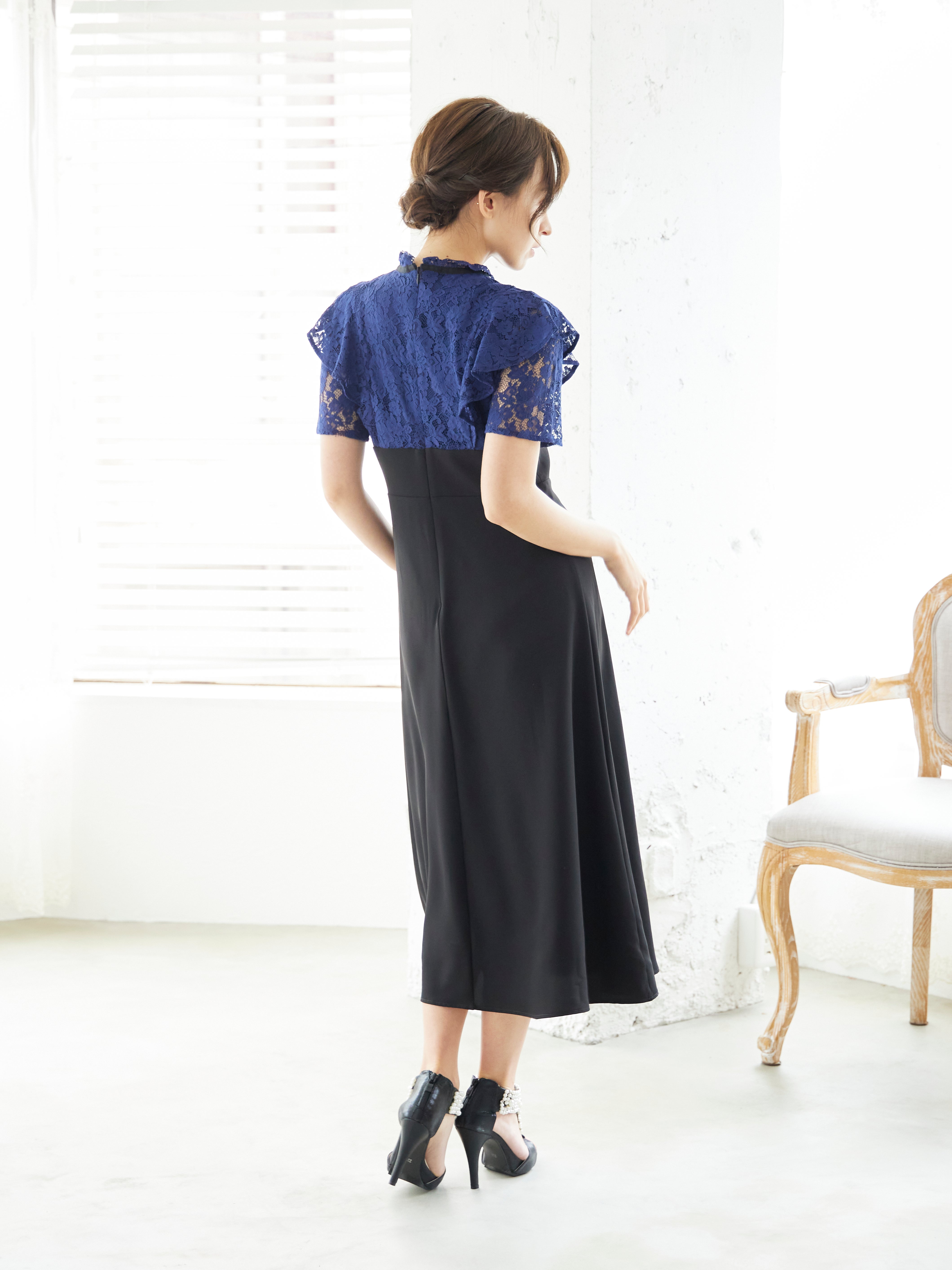 [レンタル] BELINDA DE CAPRIS レース切り替え タイトワンピースドレス ネイビーの宅配レンタル - 4