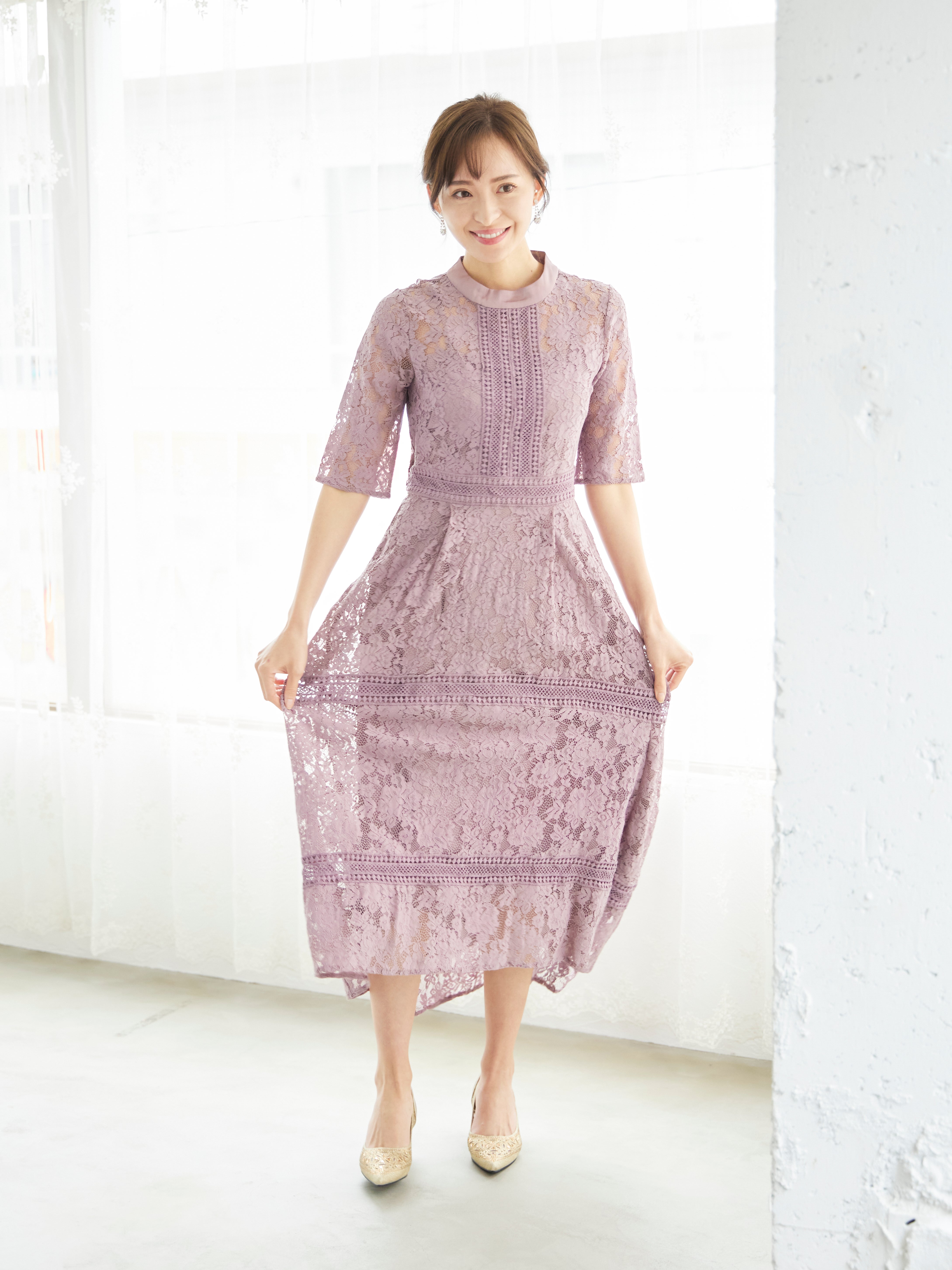 [レンタル] BELINDA DE CAPRIS ケミカルレース フィッシュテール ワンピースドレス ダークピンクの宅配レンタル - 2