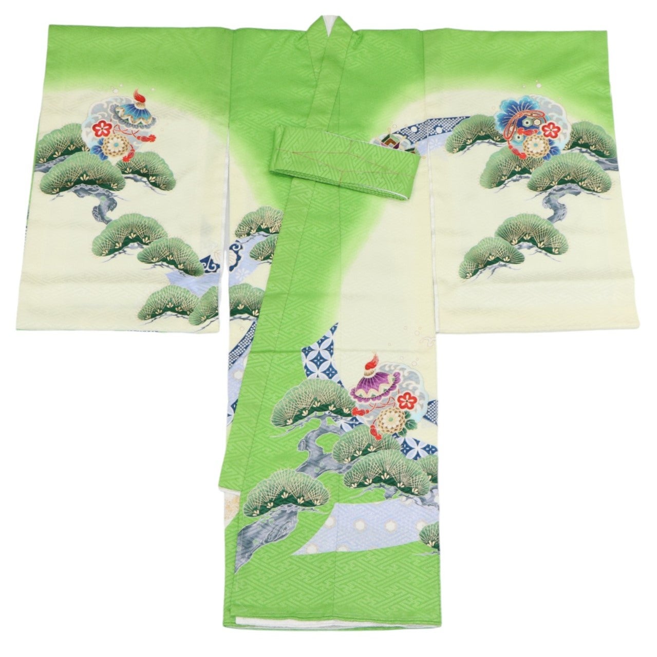 [レンタル] 男の子 お宮参り 産着レンタル6点フルセット 鷹に宝船 黄緑の宅配レンタル - 2