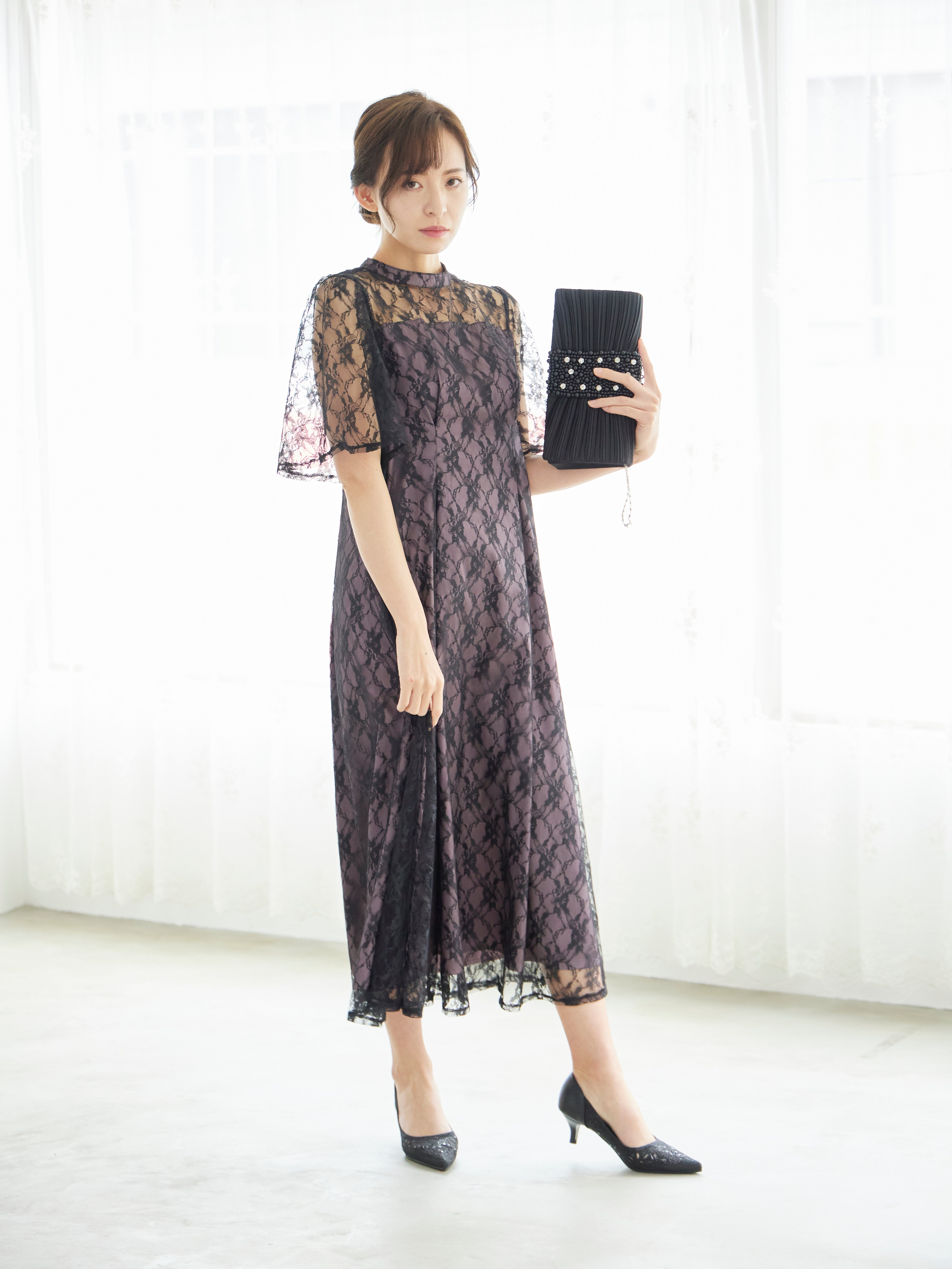 [レンタル] BELINDA DE CAPRIS 総レースフレア袖 ハイネック ワンピースドレス ブラックの宅配レンタル - 13